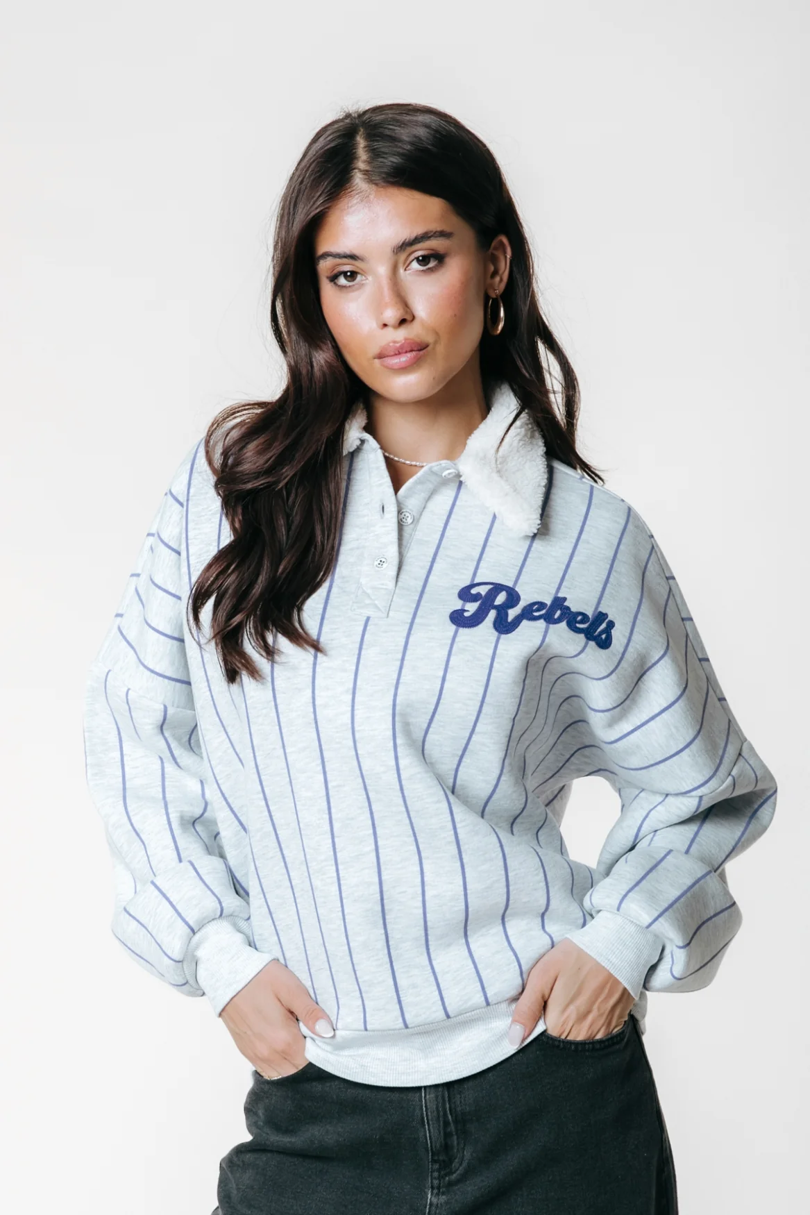 Baseball Contrast Collar Sweat | Light grey melange