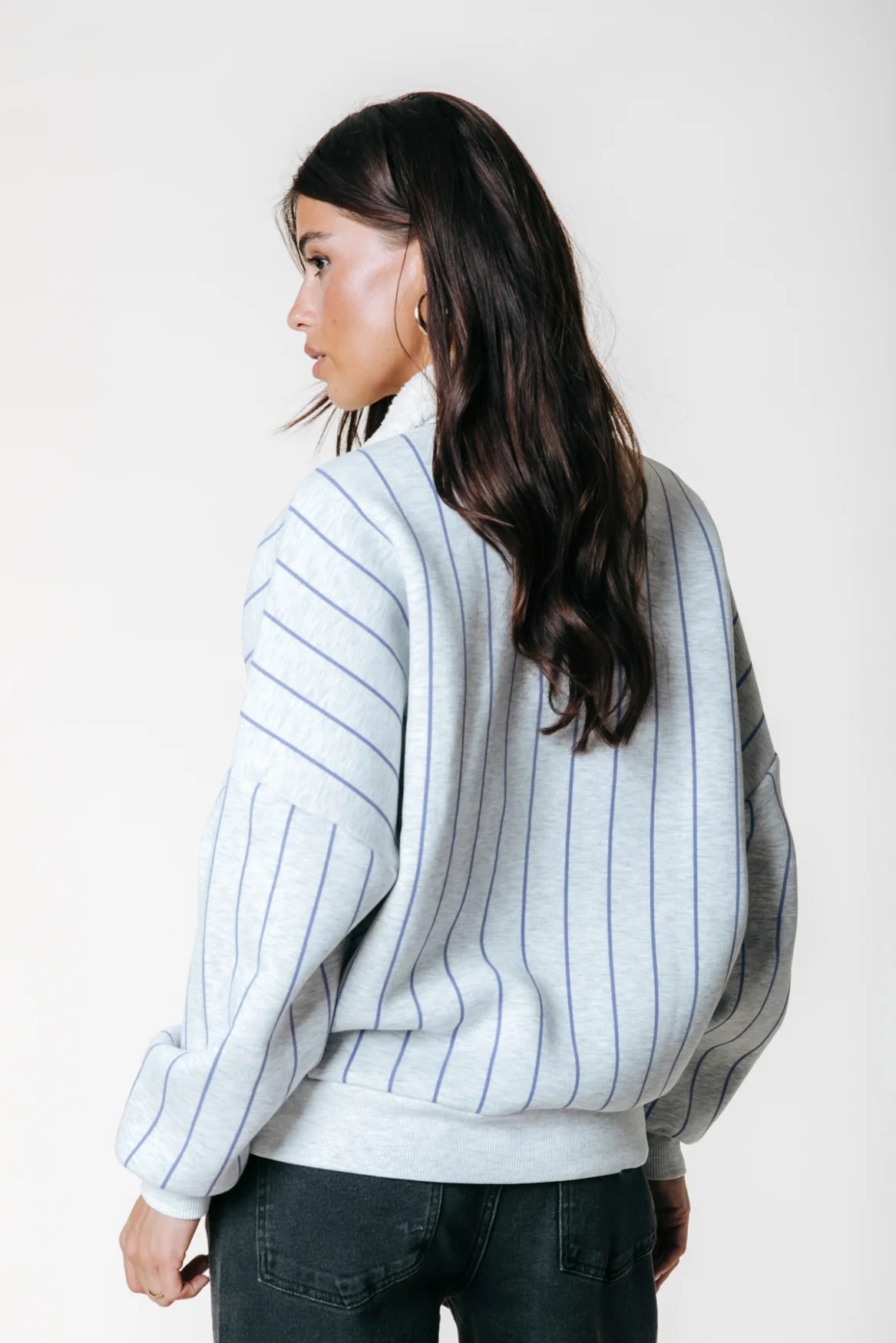 Baseball Contrast Collar Sweat | Light grey melange - Image 2