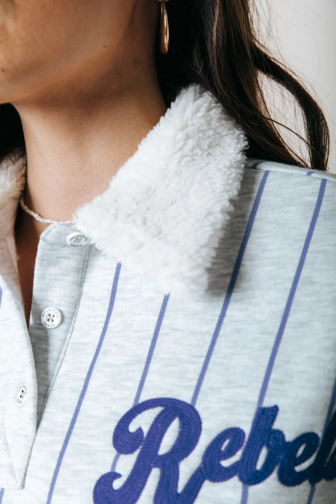 Baseball Contrast Collar Sweat | Light grey melange - Image 5