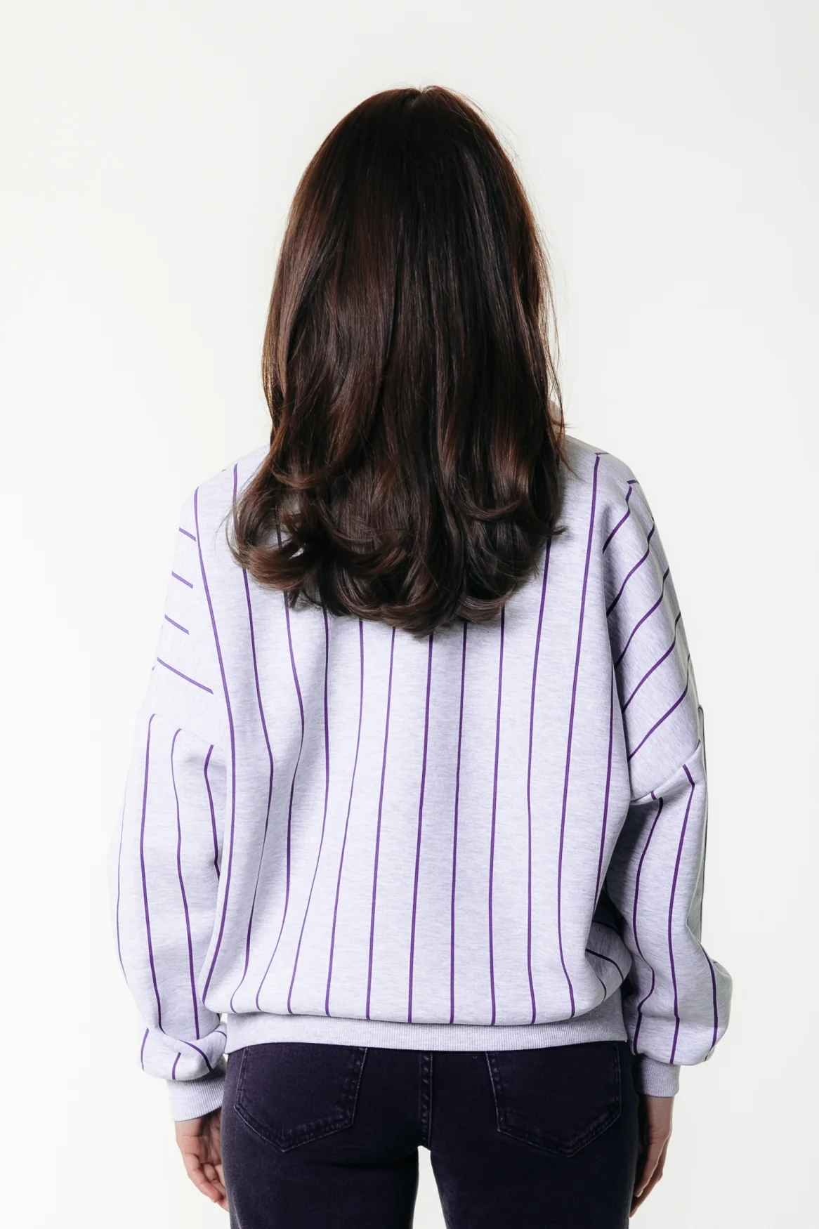 Baseball Striped Collar Sweat | Light Grey Melange / Lilac - Image 3