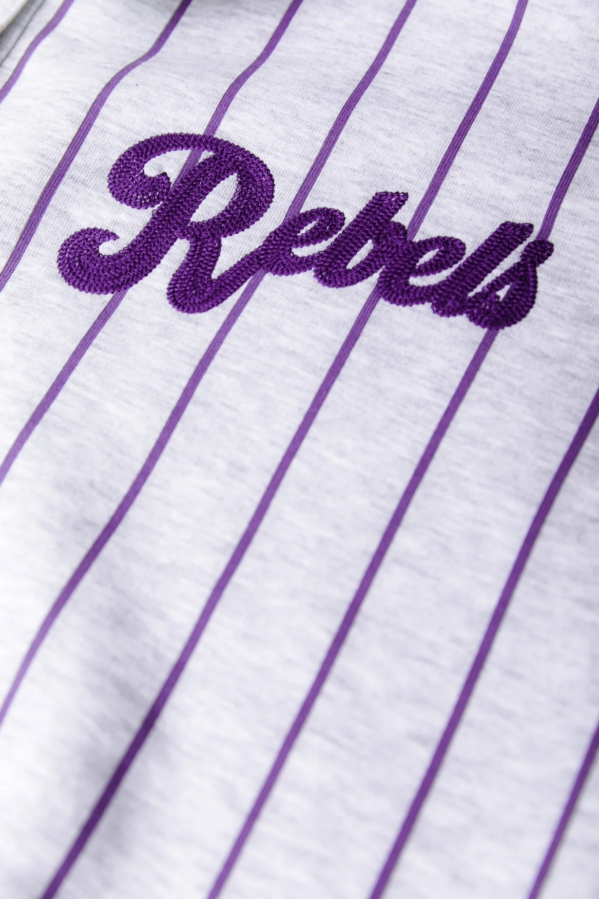 Baseball Striped Collar Sweat | Light Grey Melange / Lilac - Image 4