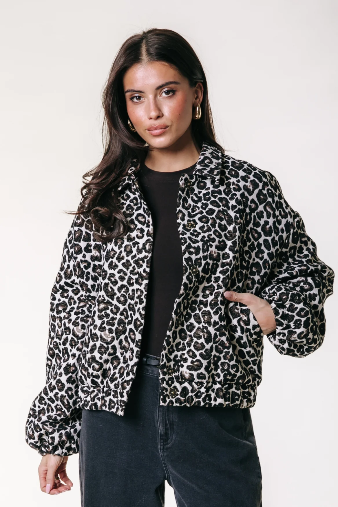 Bente Leopard Jacquard Jacket | Brown - Image 2