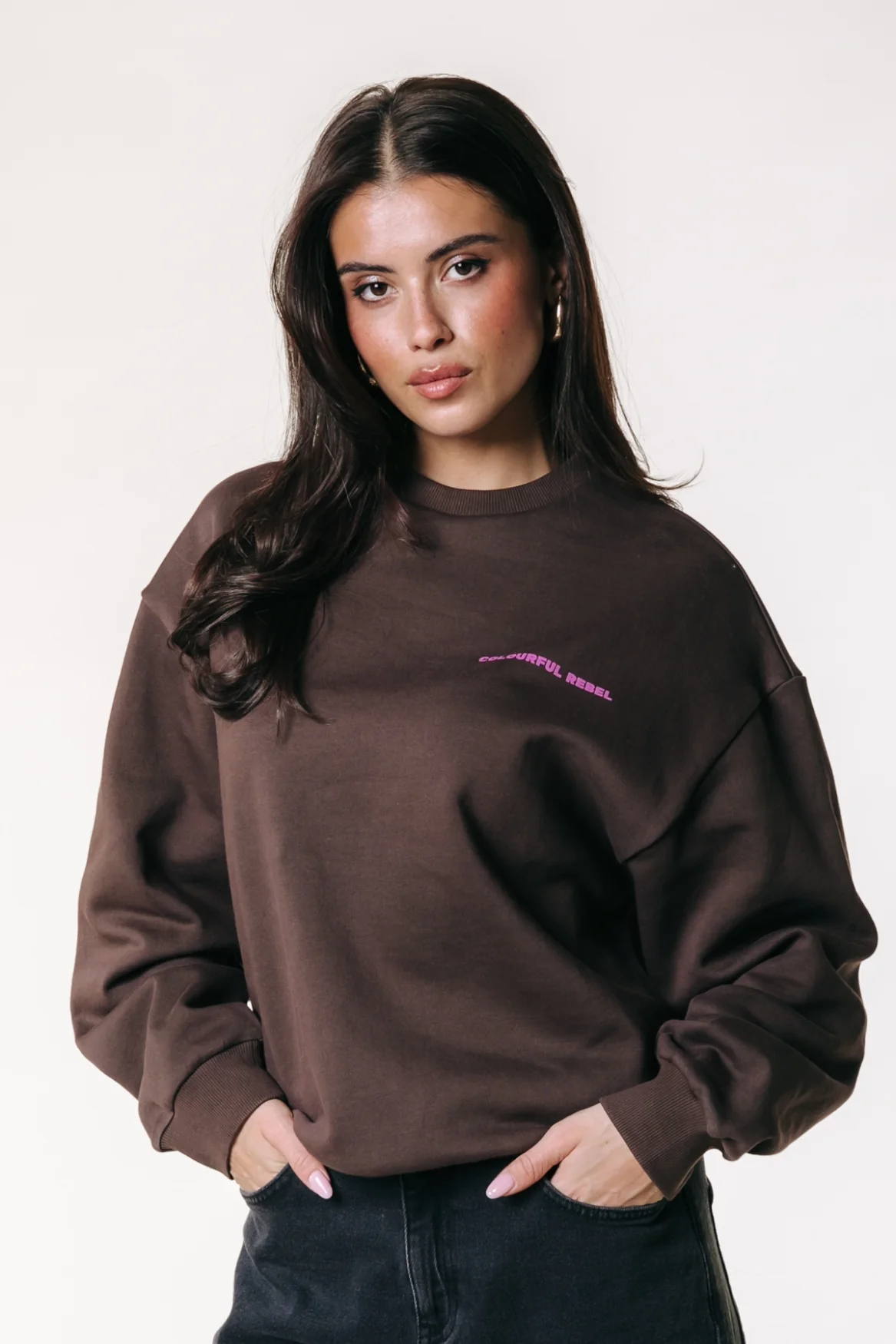 CR Big Logo Dropped Shoulder Sweat | Chocolate Brown - Image 2