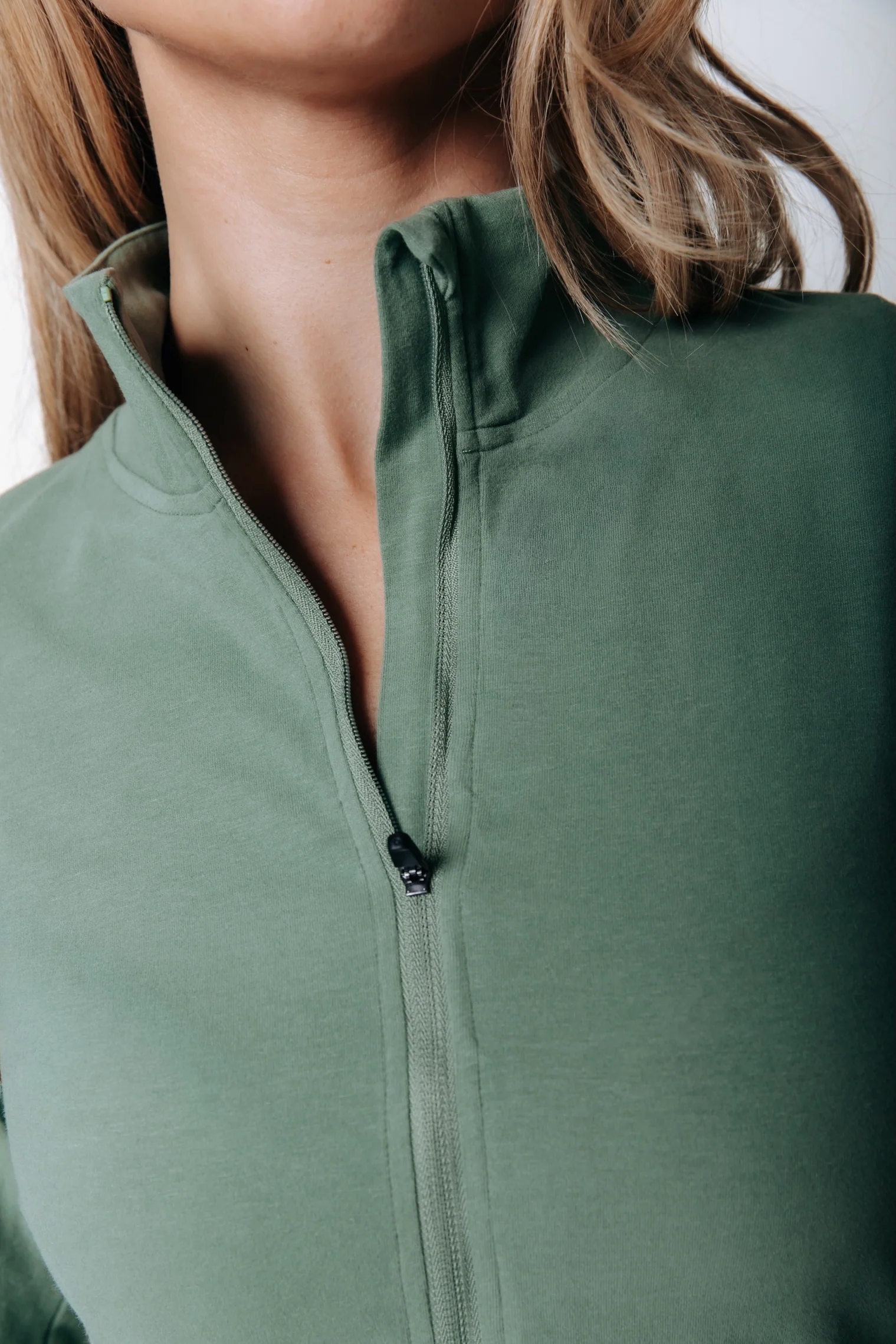 Fitted Full Zip Top | Olive Green - Image 3