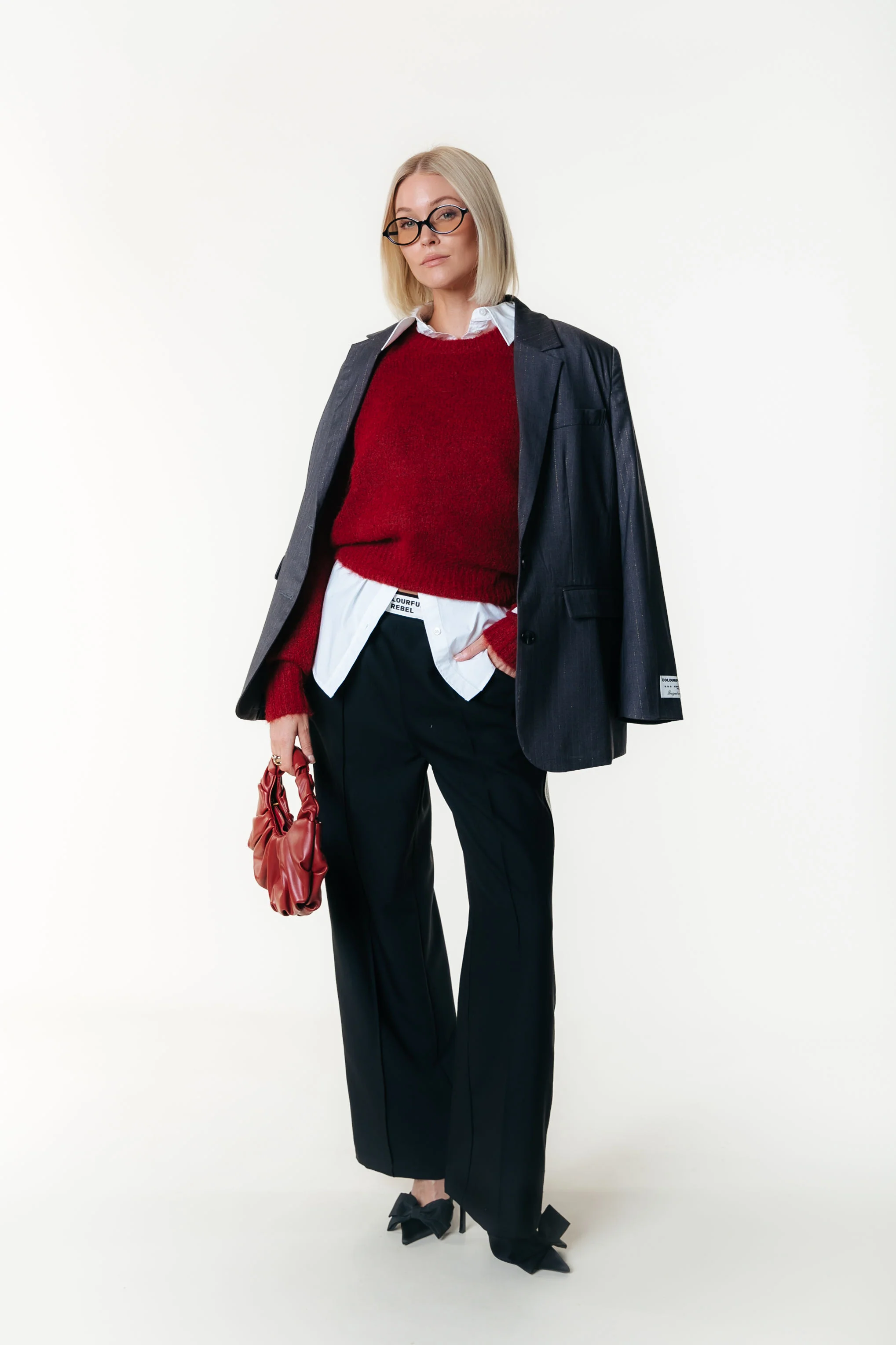 Gemma Lurex Pinstripe Blazer | Dark grey - Image 3