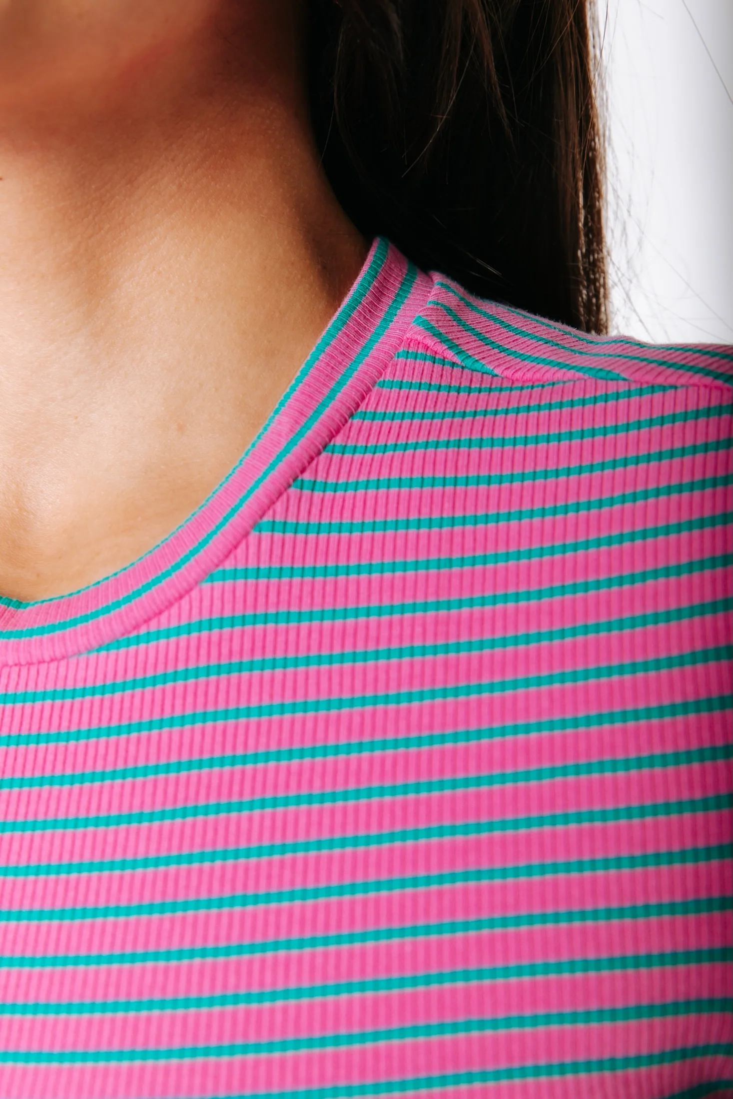Jessie Stripe Rib Top | Pink/Green - Image 4