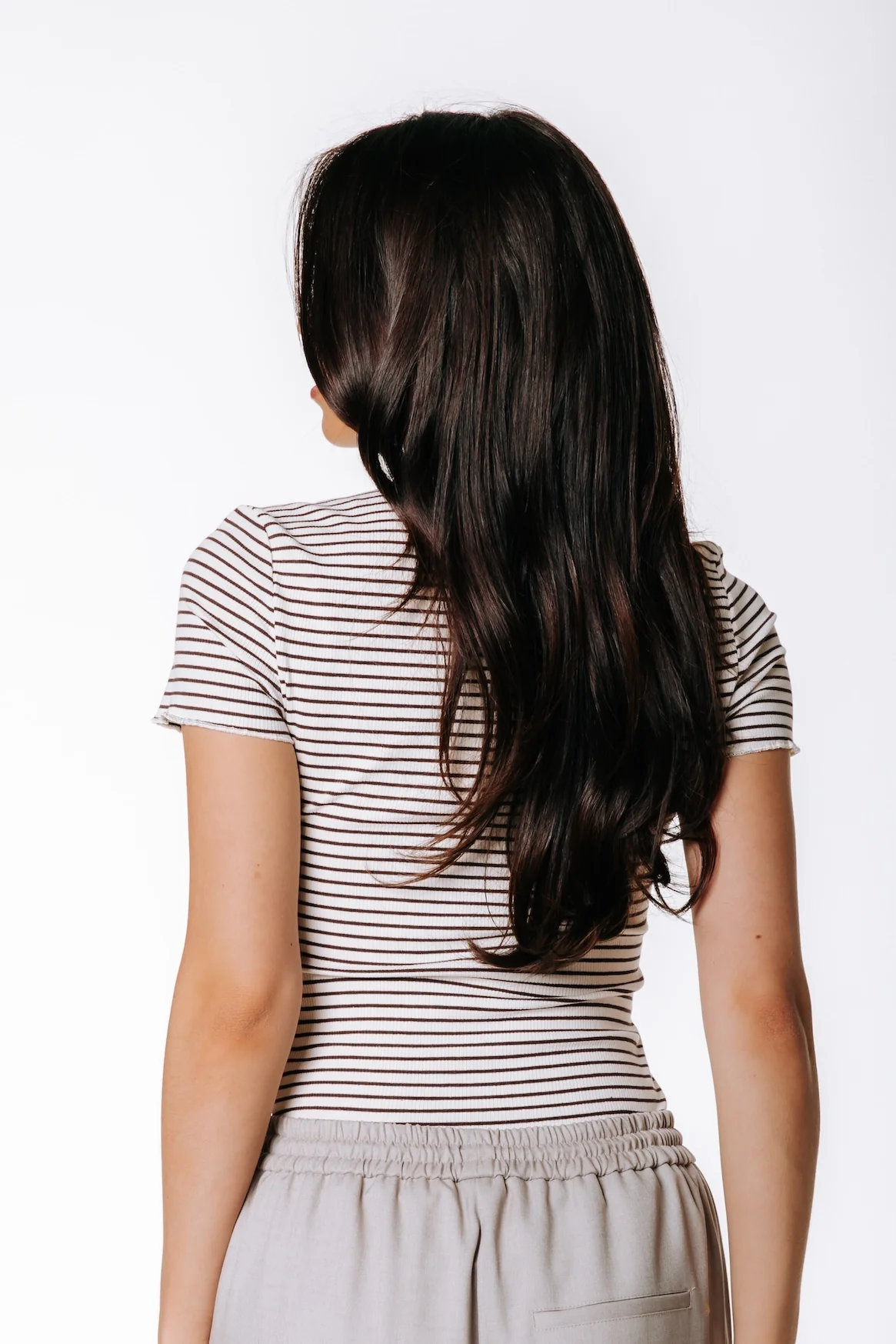 Jessie Stripe Rib Top | White/Brown - Image 3