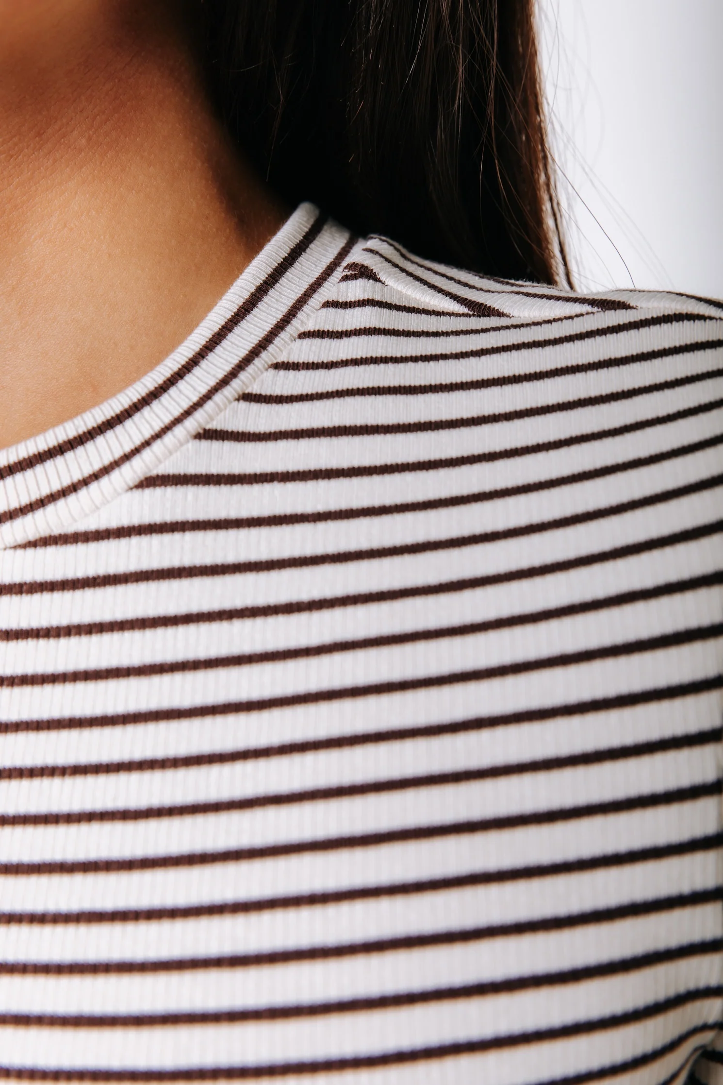 Jessie Stripe Rib Top | White/Brown - Image 4