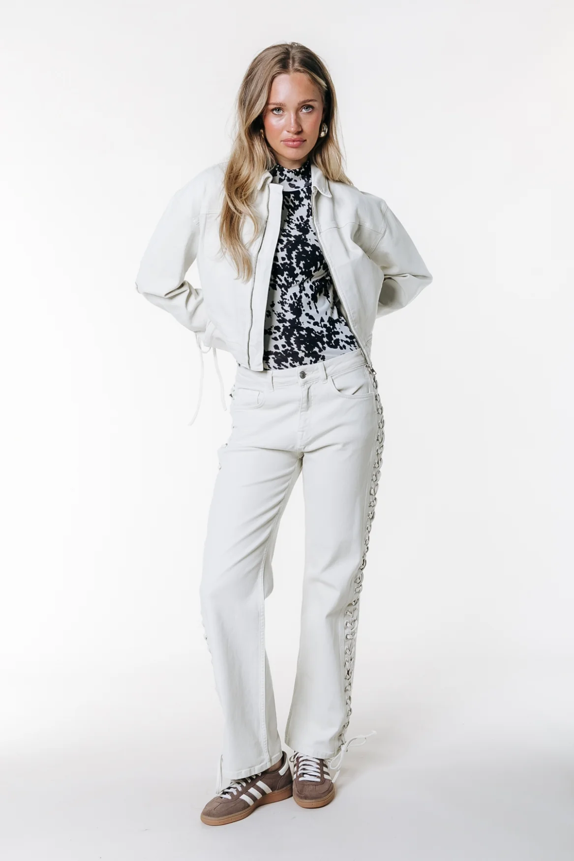 Jones Braided Straight Leg Denim | Beige - Image 3