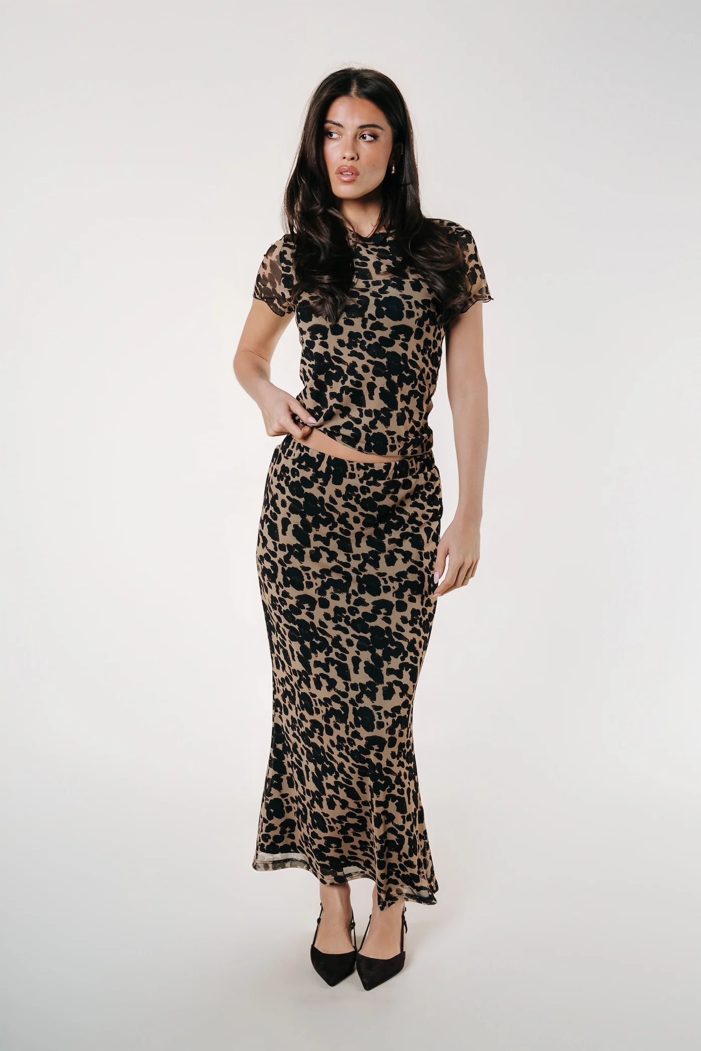 Josie Leopard Mesh Skirt | Beige