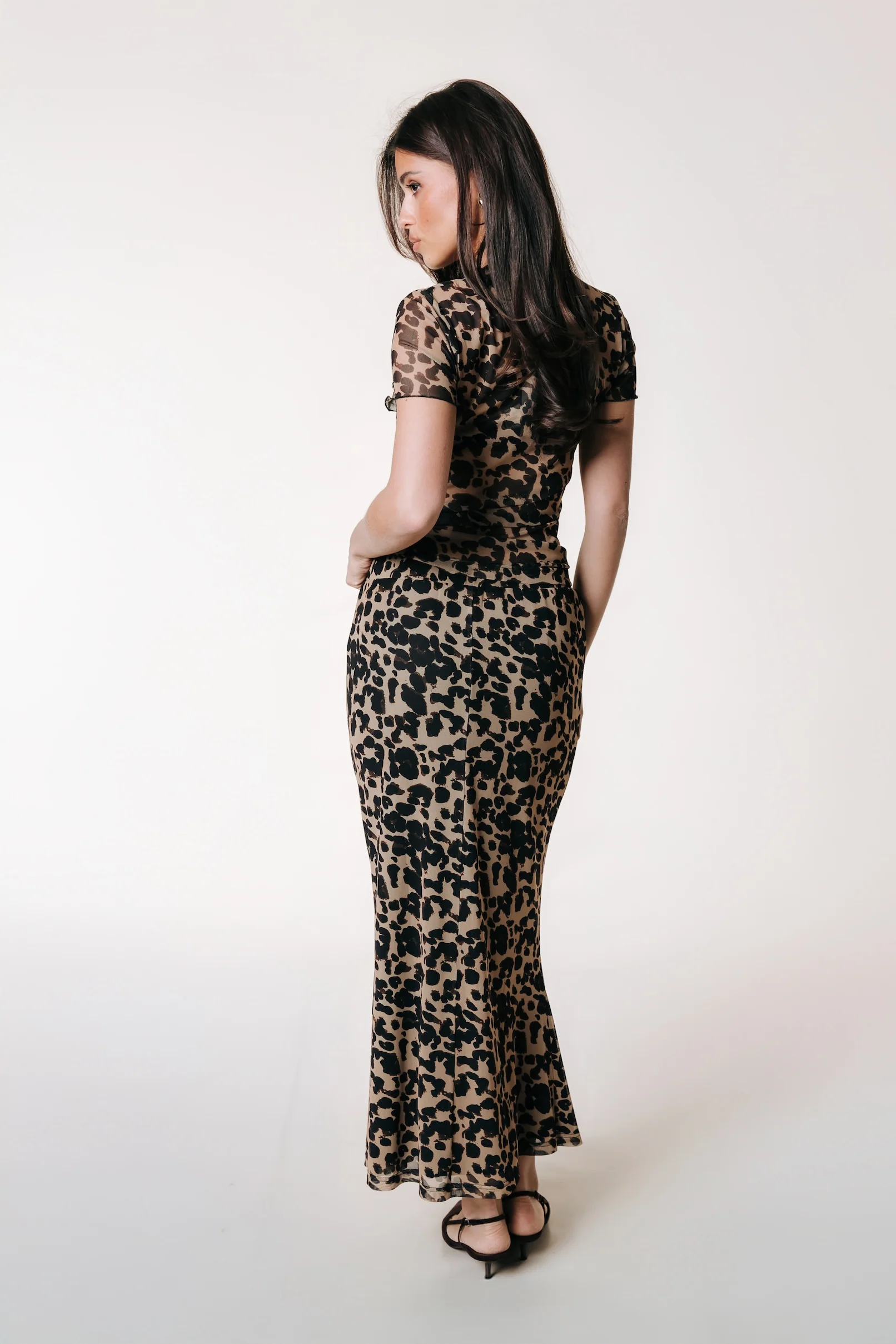 Josie Leopard Mesh Skirt | Beige - Image 2