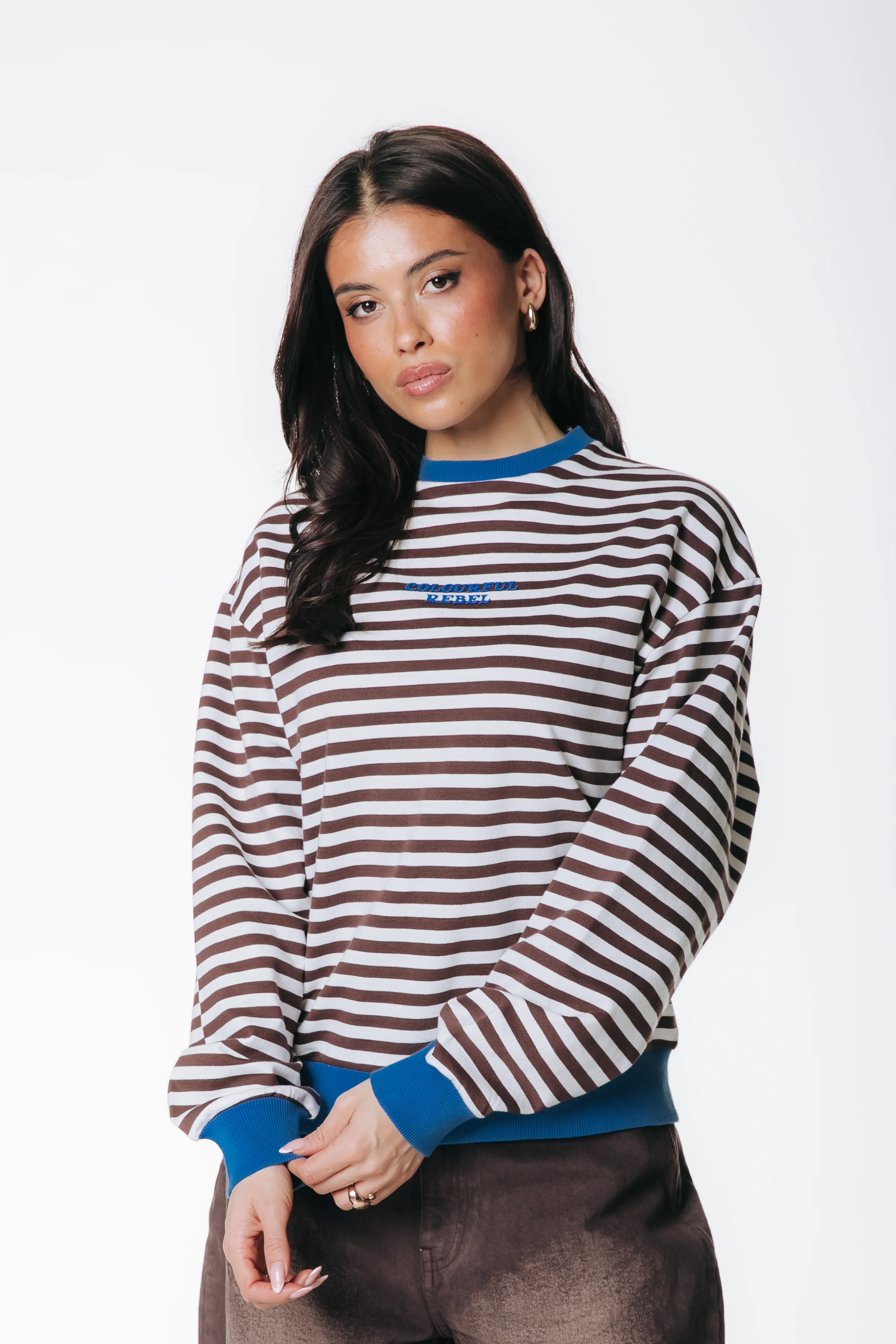 Logo Striped Sweat | Brown