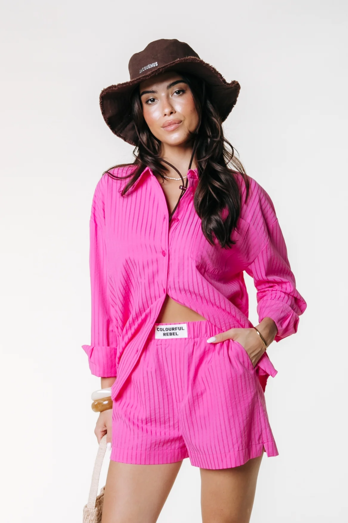 Lyn Stripe Short | Bright pink