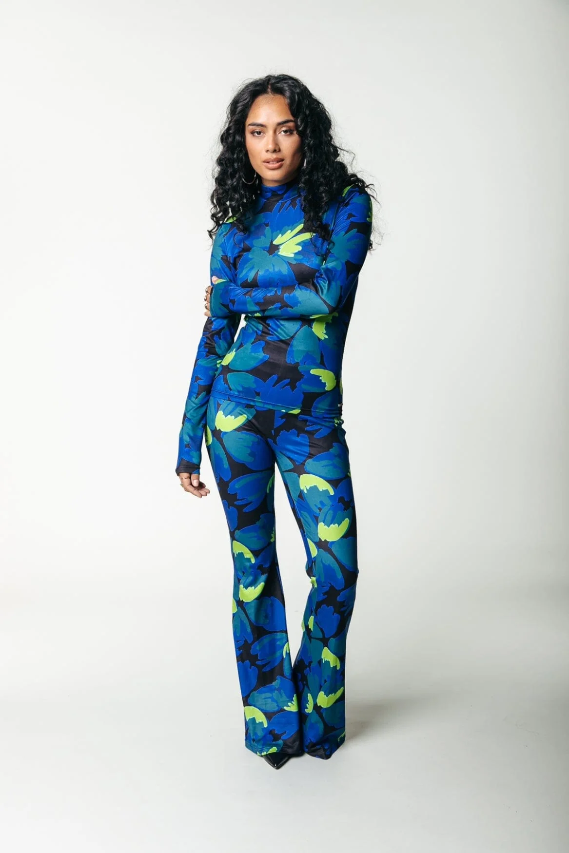 Moved Flower Peached Extra Flare Pants | Vibrant Blue