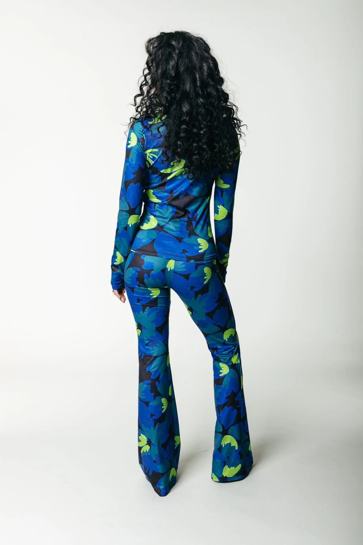 Moved Flower Peached Extra Flare Pants | Vibrant Blue - Image 2
