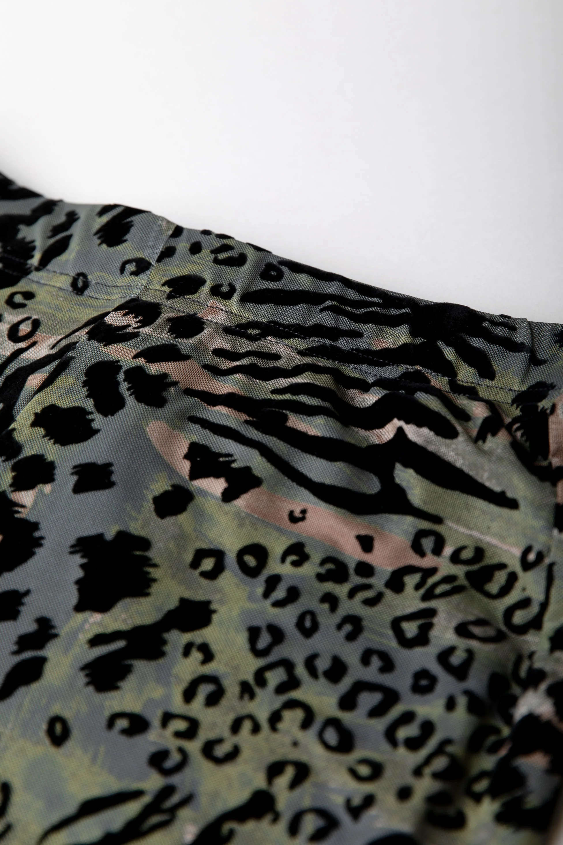 Leopard Flock Mesh Flare Pants | Army - Image 5