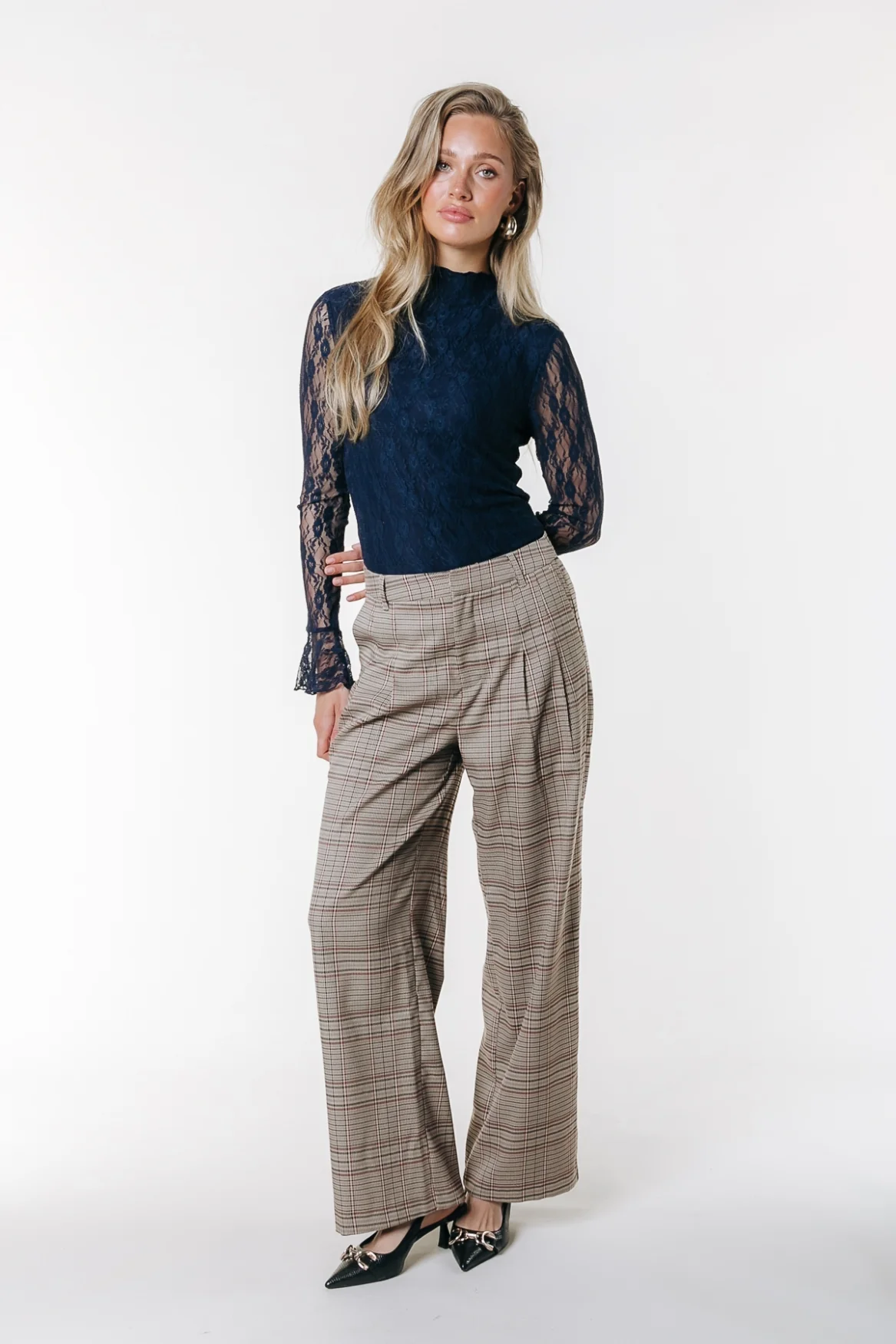 Nena Lace High Neck Top | Navy - Image 4