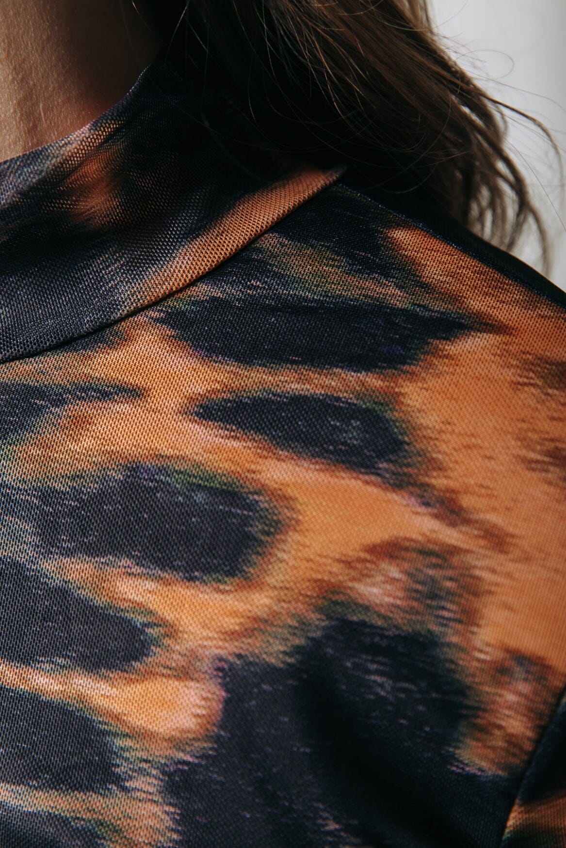 Neyo Animal Mesh Turtleneck Top | Mandarin Orange - Image 3