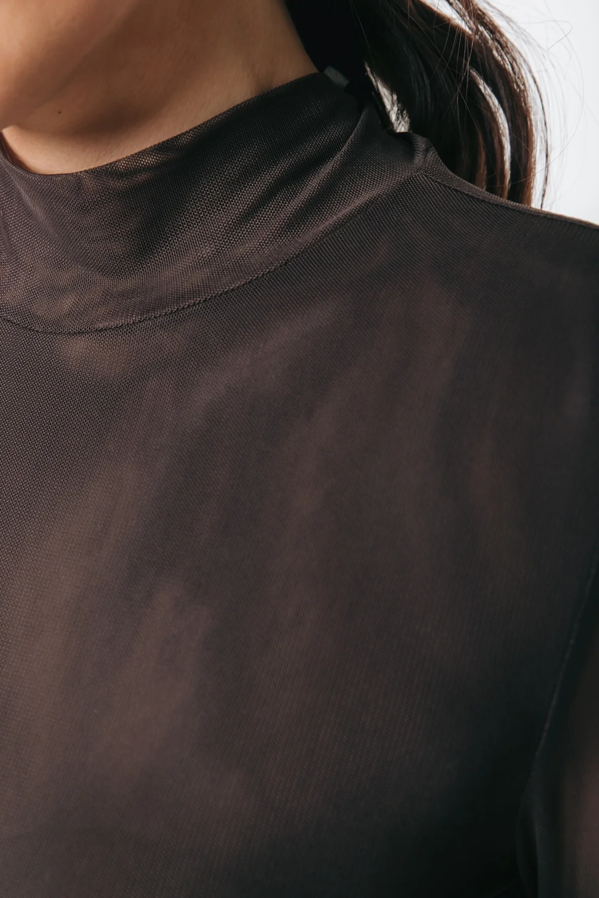 Mesh Turtleneck Top | Darkest Brown - Image 4