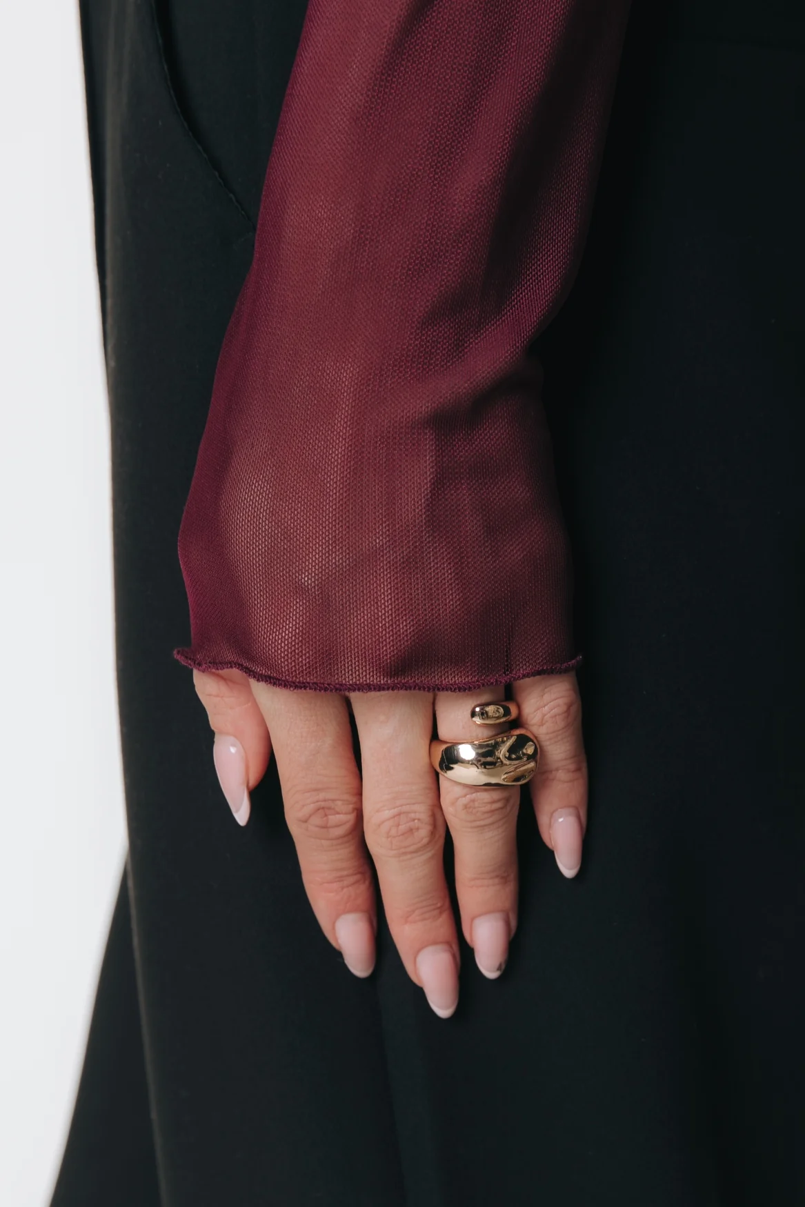 Mesh Turtleneck Top | Merlot Red - Image 3