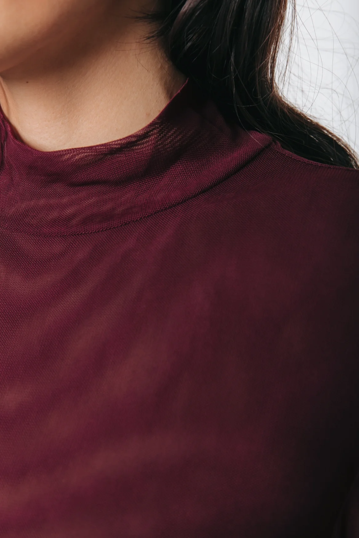 Mesh Turtleneck Top | Merlot Red - Image 4