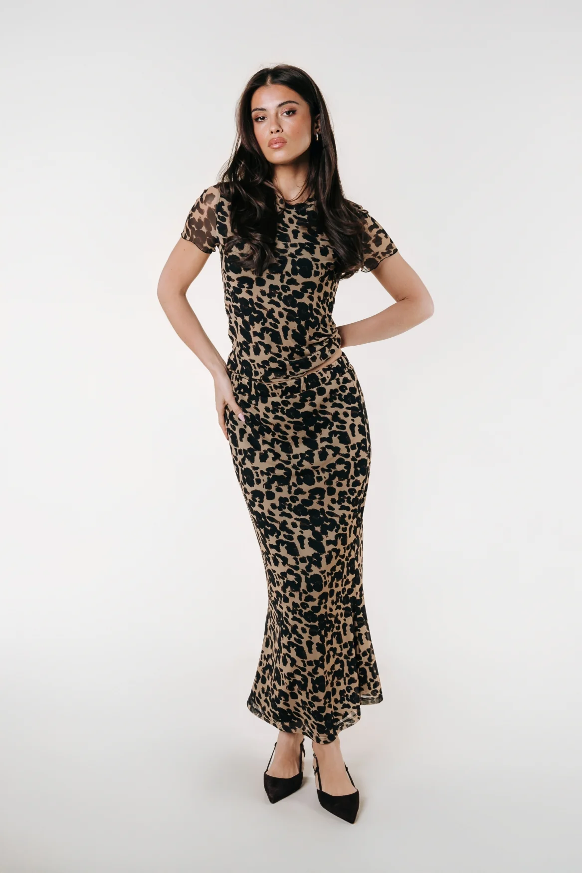 Nina Leopard Mesh Top | Beige - Image 2