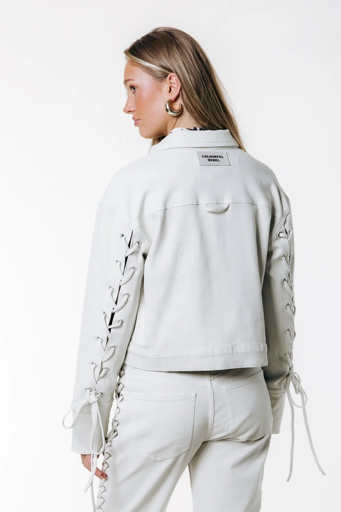 Olaine Braided Sleeve Denim Blouse | Beige - Image 3
