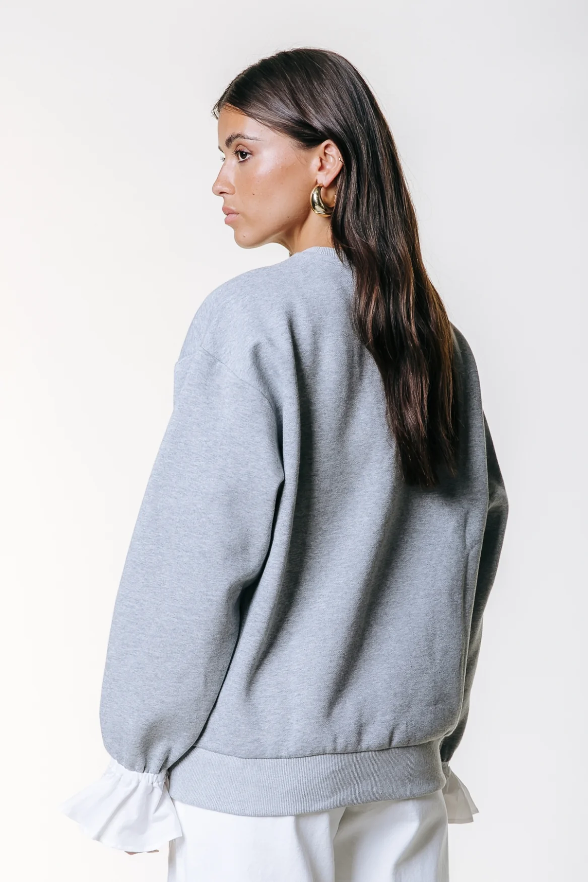 Poplin Cuff Sweat | Light grey melange - Image 3