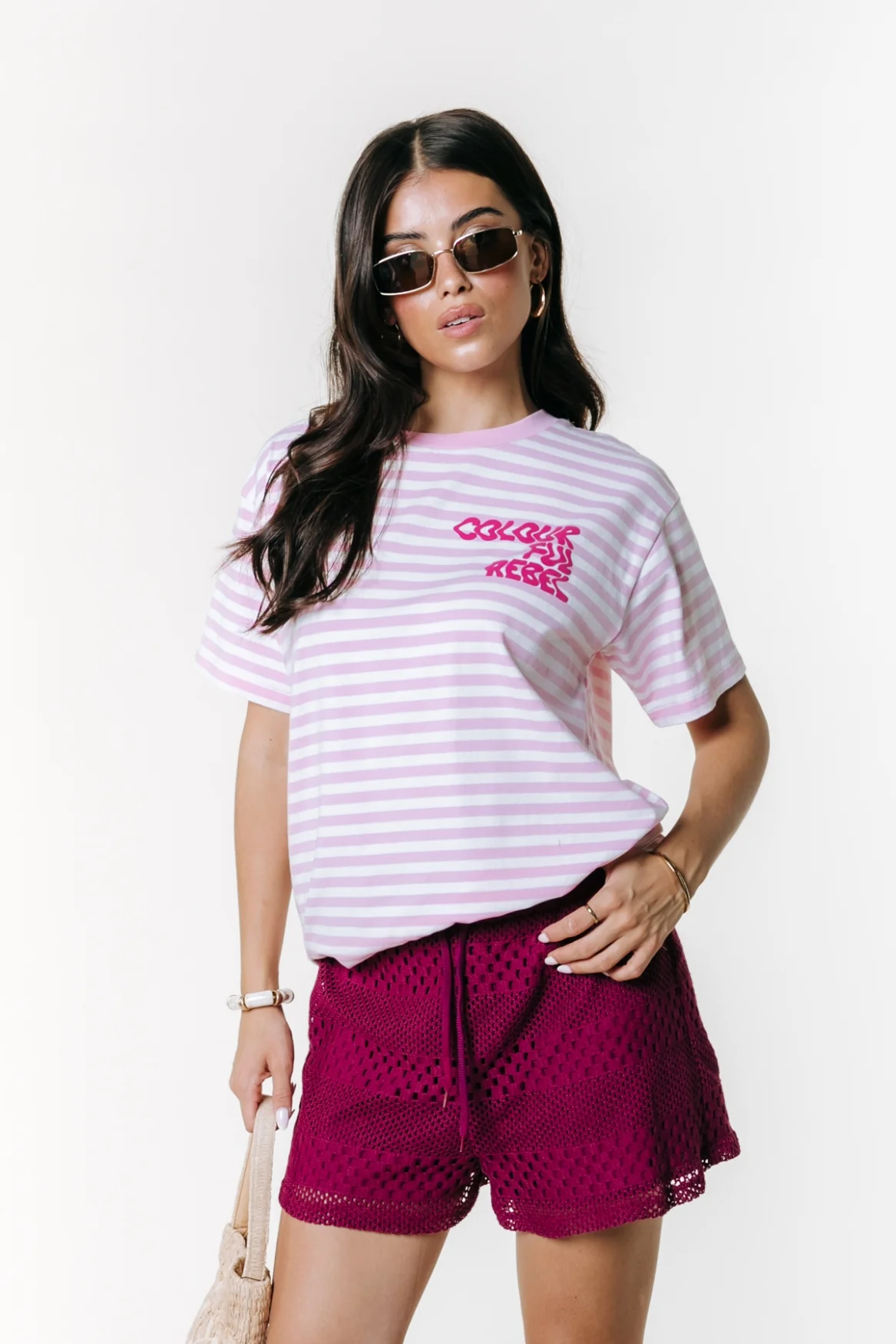 Puff Logo Stripe T-shirt | Light pink
