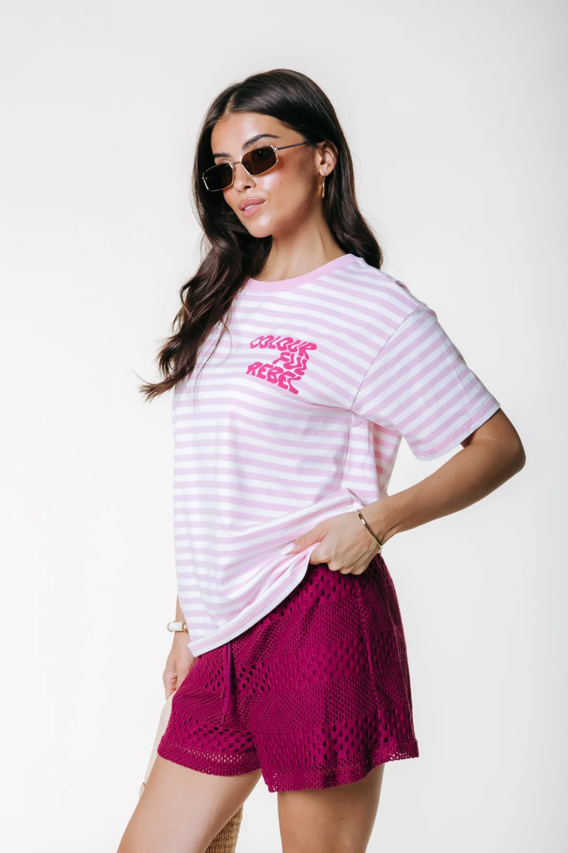Puff Logo Stripe T-shirt | Light pink - Image 4