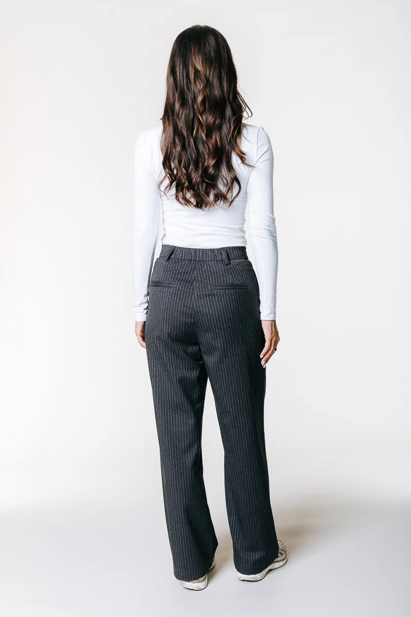 Rus Pinstripe Straight Pants | Black - Image 3
