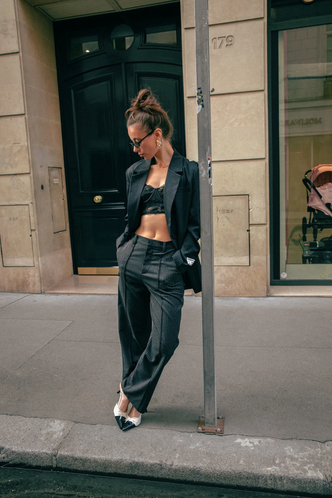Rus Pinstripe Straight Pants | Black - Image 4