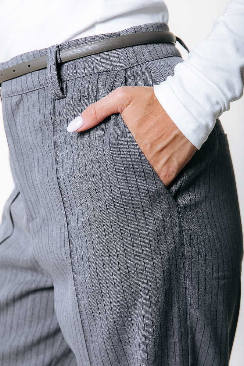 Rus Pinstripe Straight Pants | Grey - Image 5