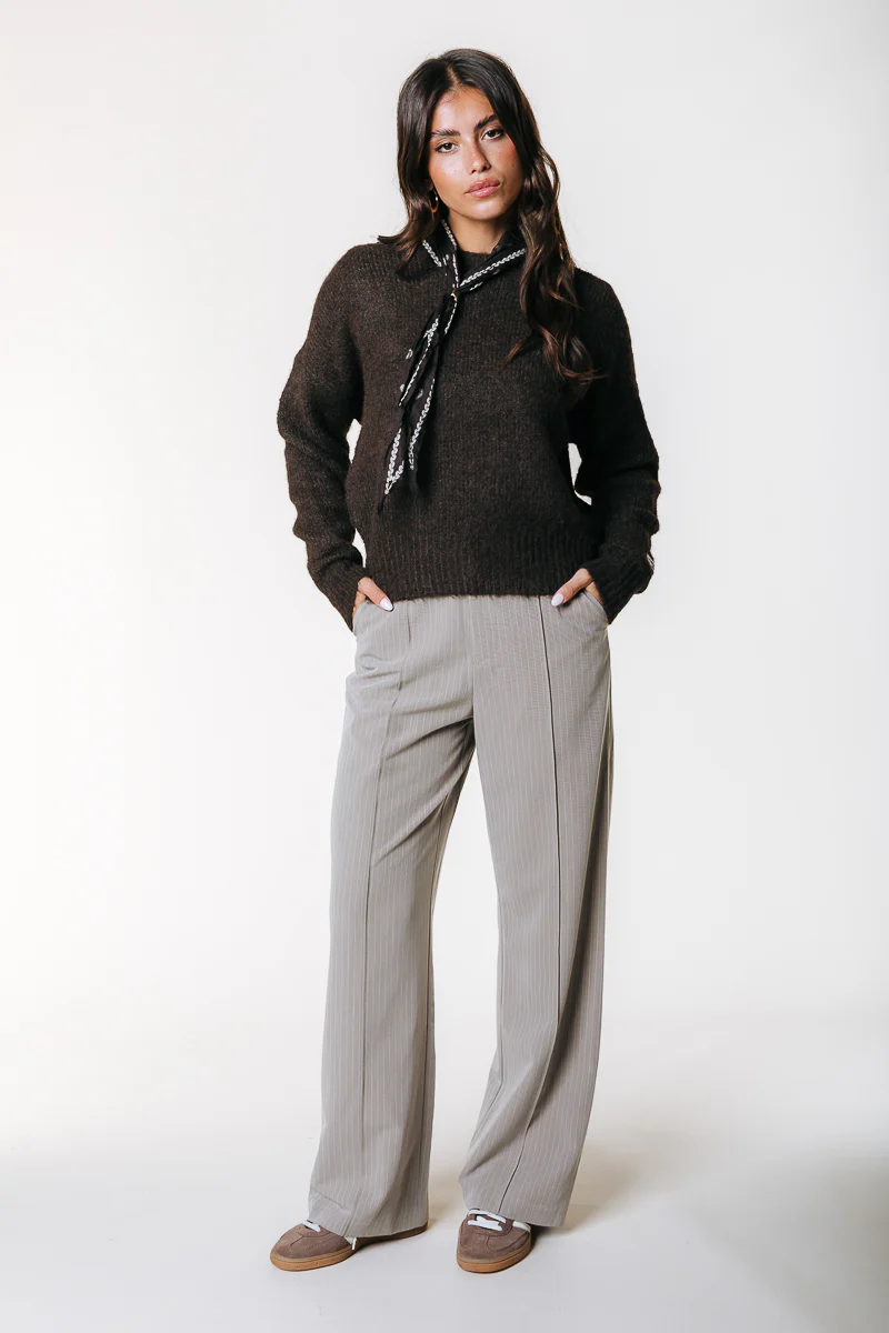 Rus Pinstripe Straight Pants | Beige - Image 4