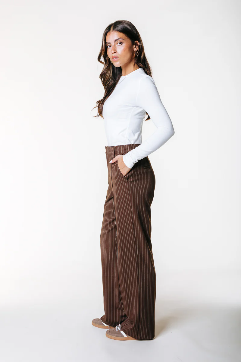 Rus Pinstripe Straight Pants | Brown - Image 3