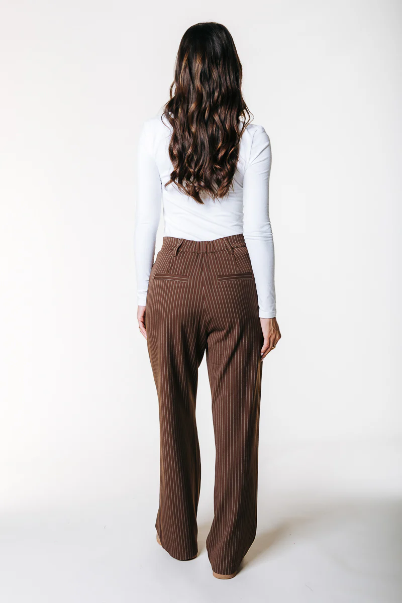 Rus Pinstripe Straight Pants | Brown - Image 4