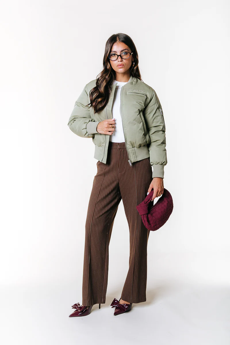 Rus Pinstripe Straight Pants | Brown - Image 5