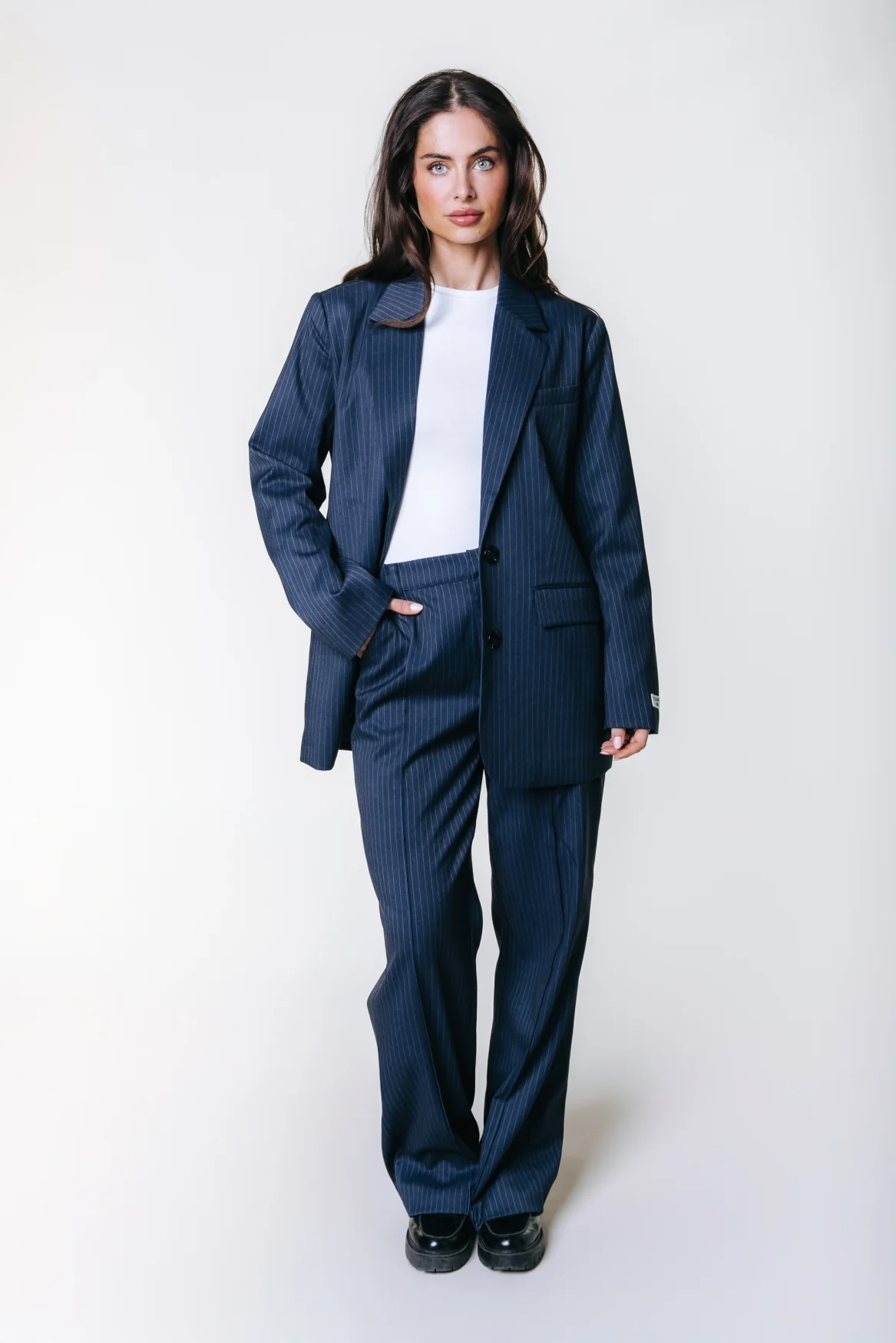 Rus Pinstripe Straight Pants | Dark blue - Image 5