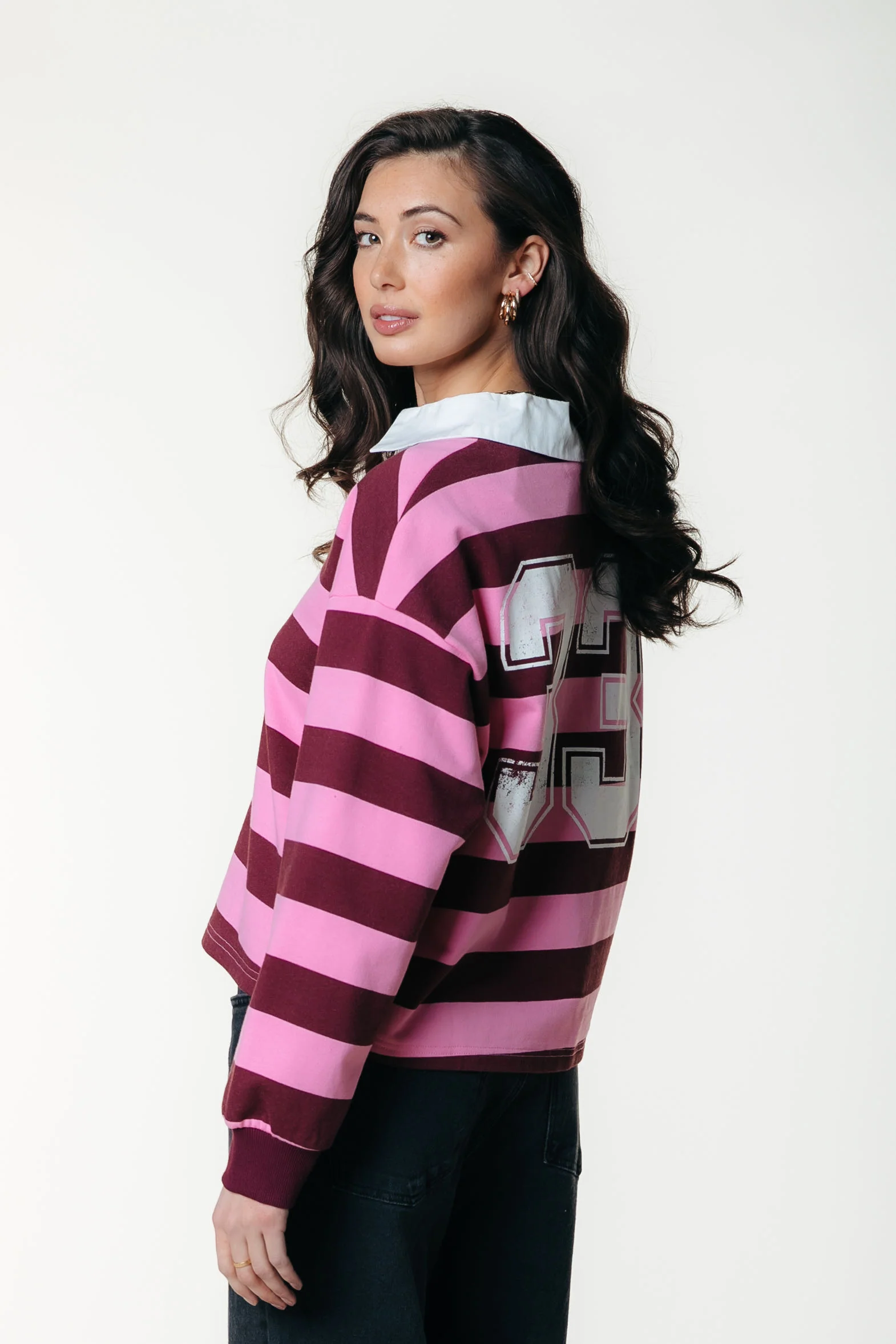 Skyler Striped Boyfriend Polo | Merlot Red - Image 3