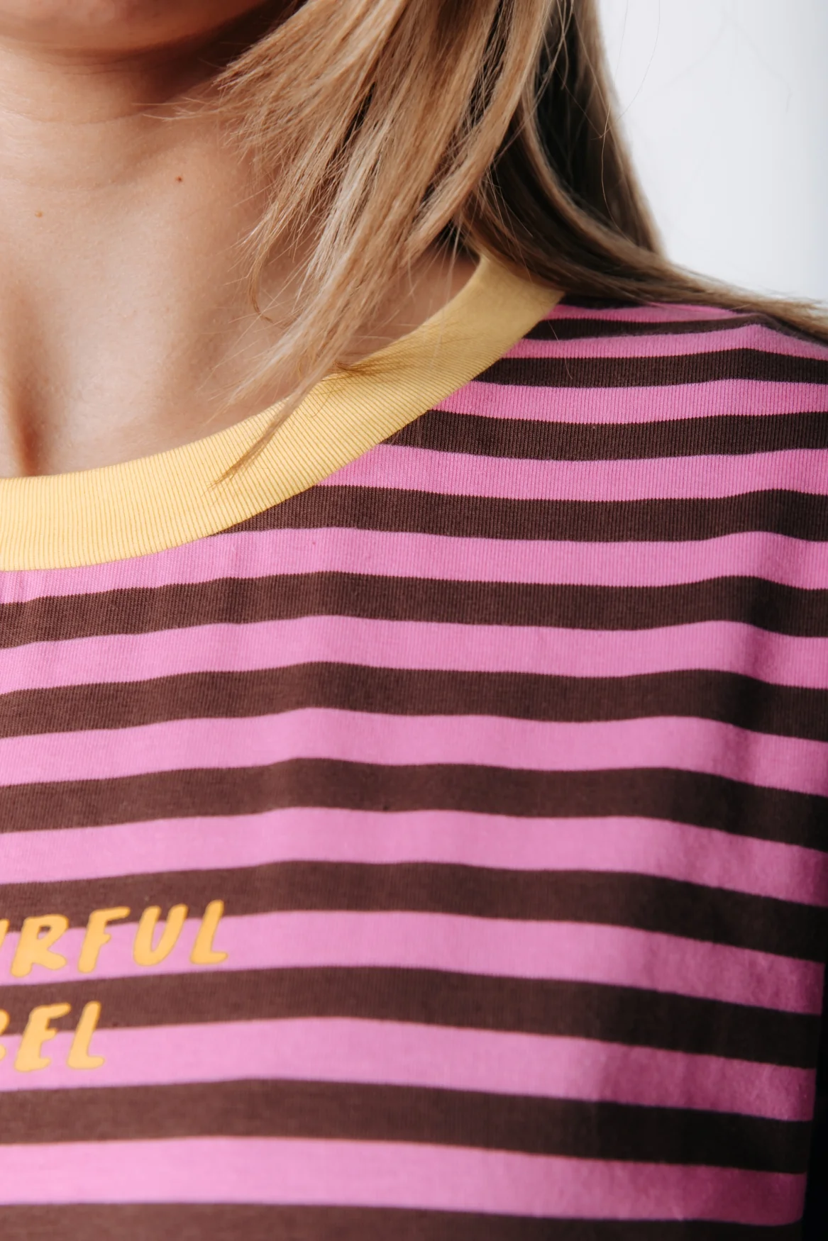 Striped Logo T-shirt | Brown/Pink - Image 4