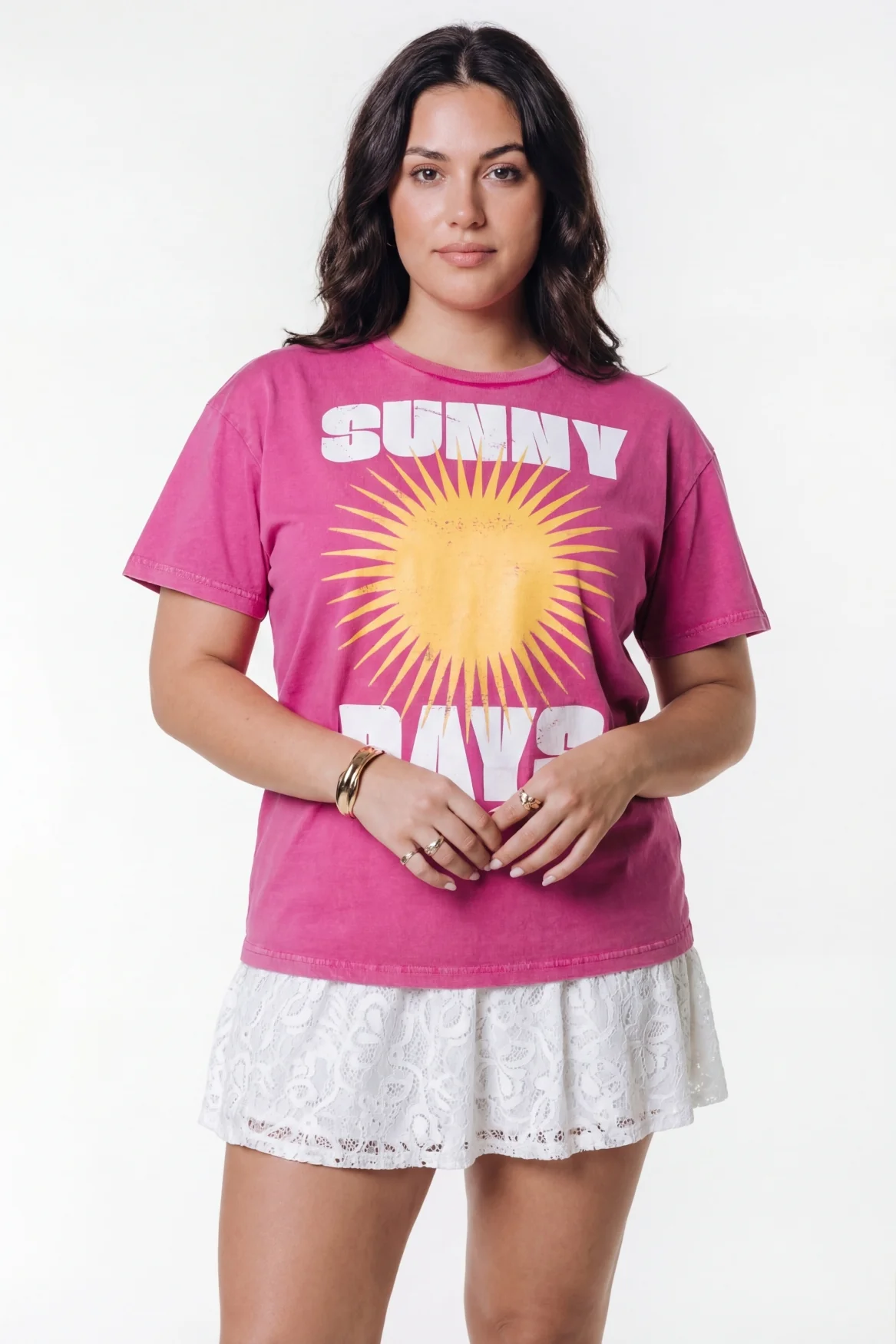 Sunny Days Acid Wash Loosefit Tee | Dark fuchsia