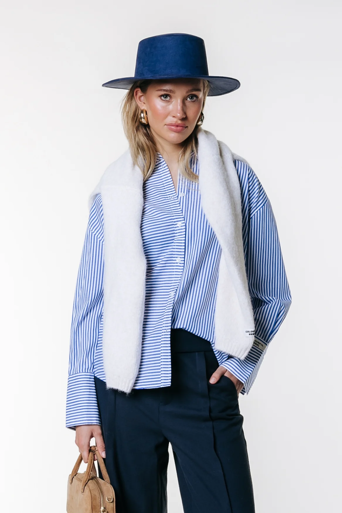 Talia Striped Blouse | White/ Blue - Image 3