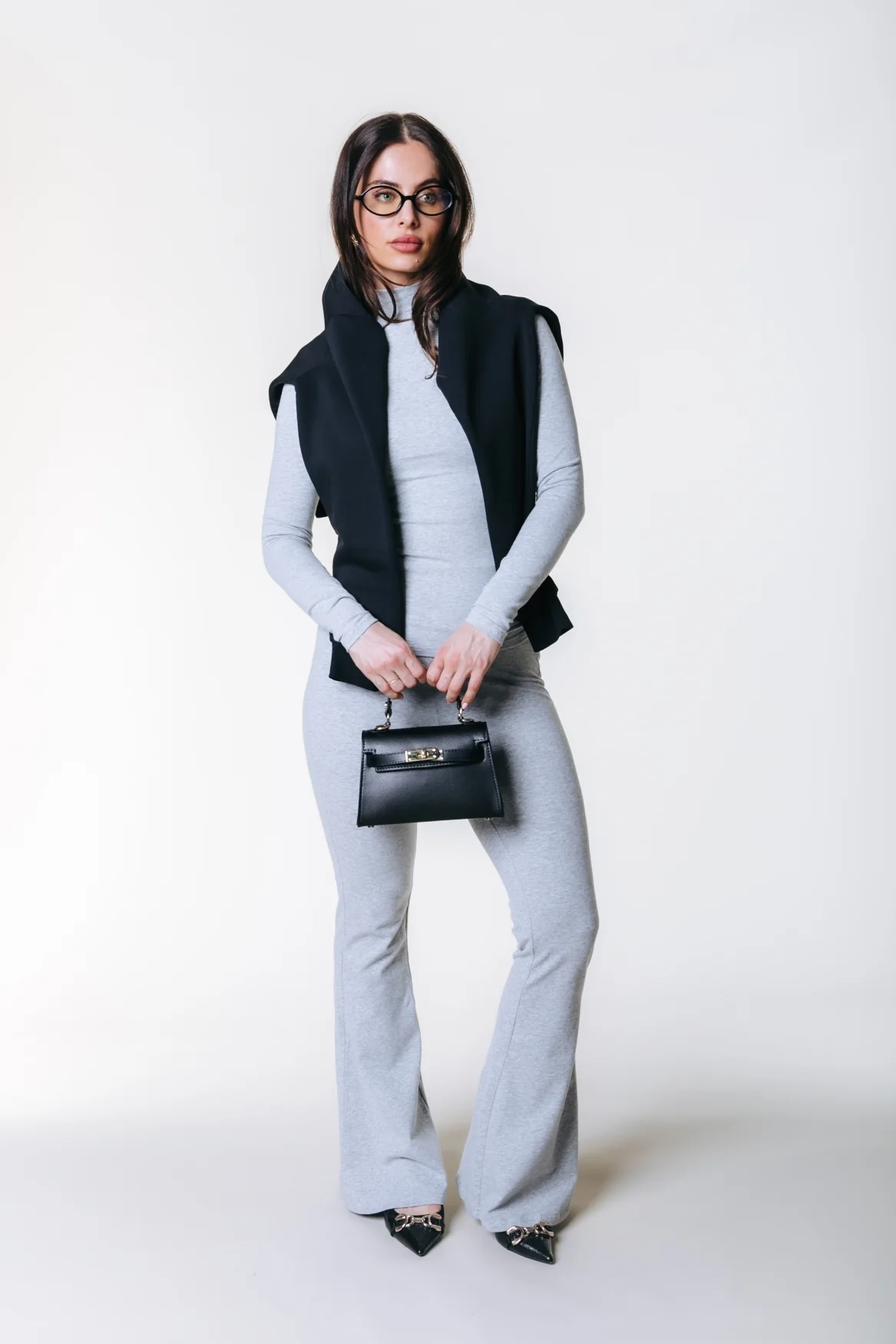 Fitted Flare Pants | Medium grey melange - Image 3