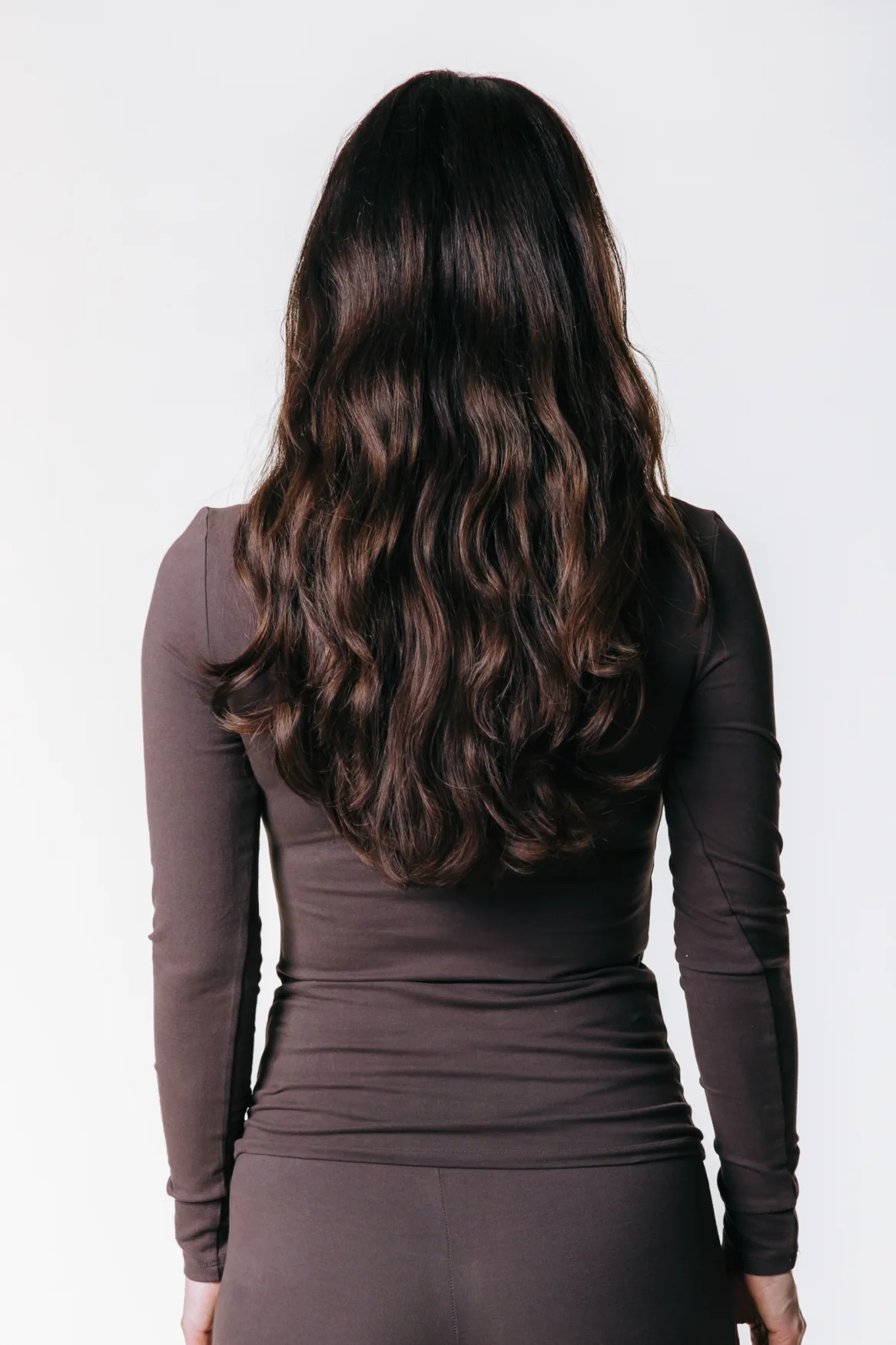 Fitted Longsleeve V-neck Top | Brown - Image 3