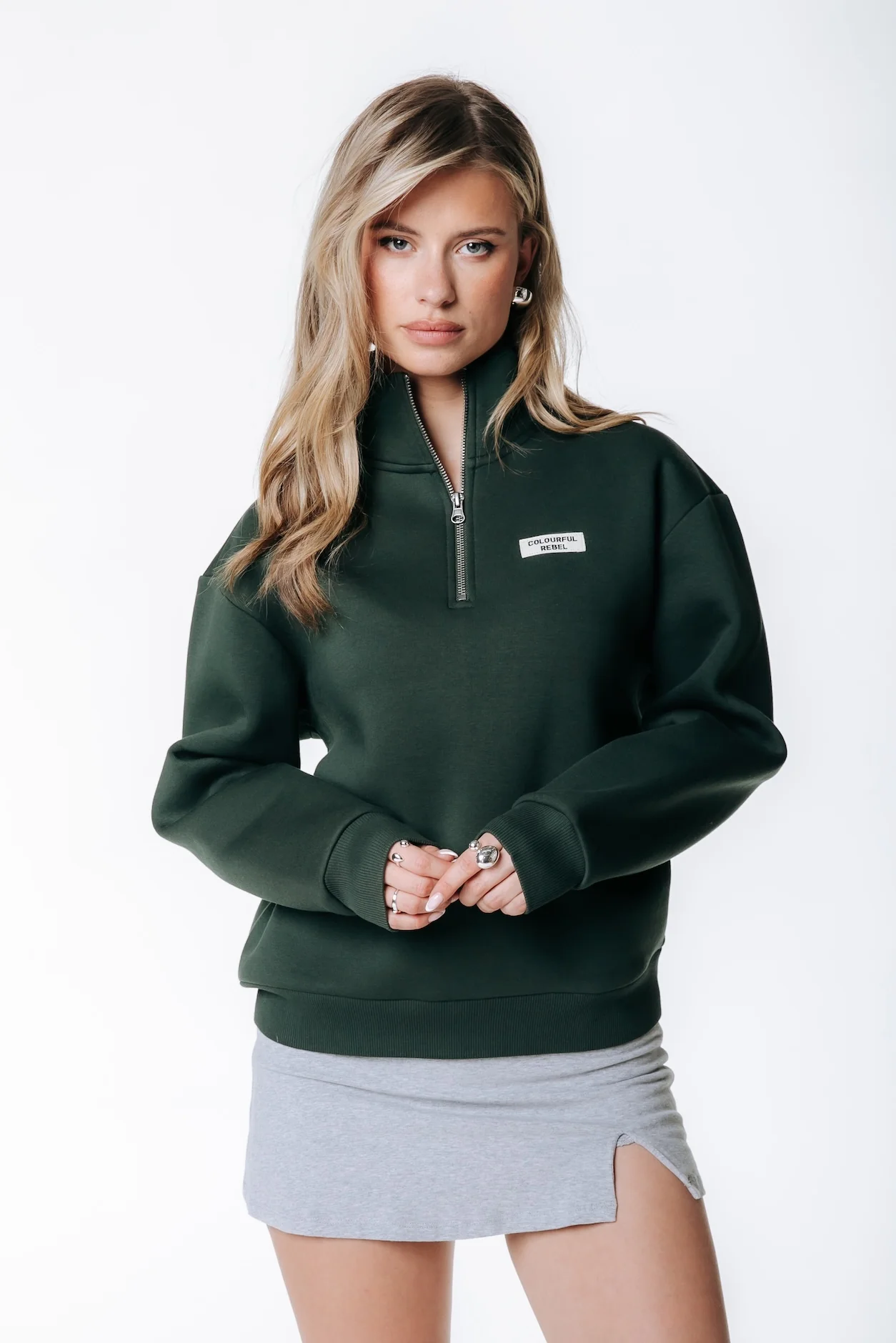 Label Zip Sweat | Dark green