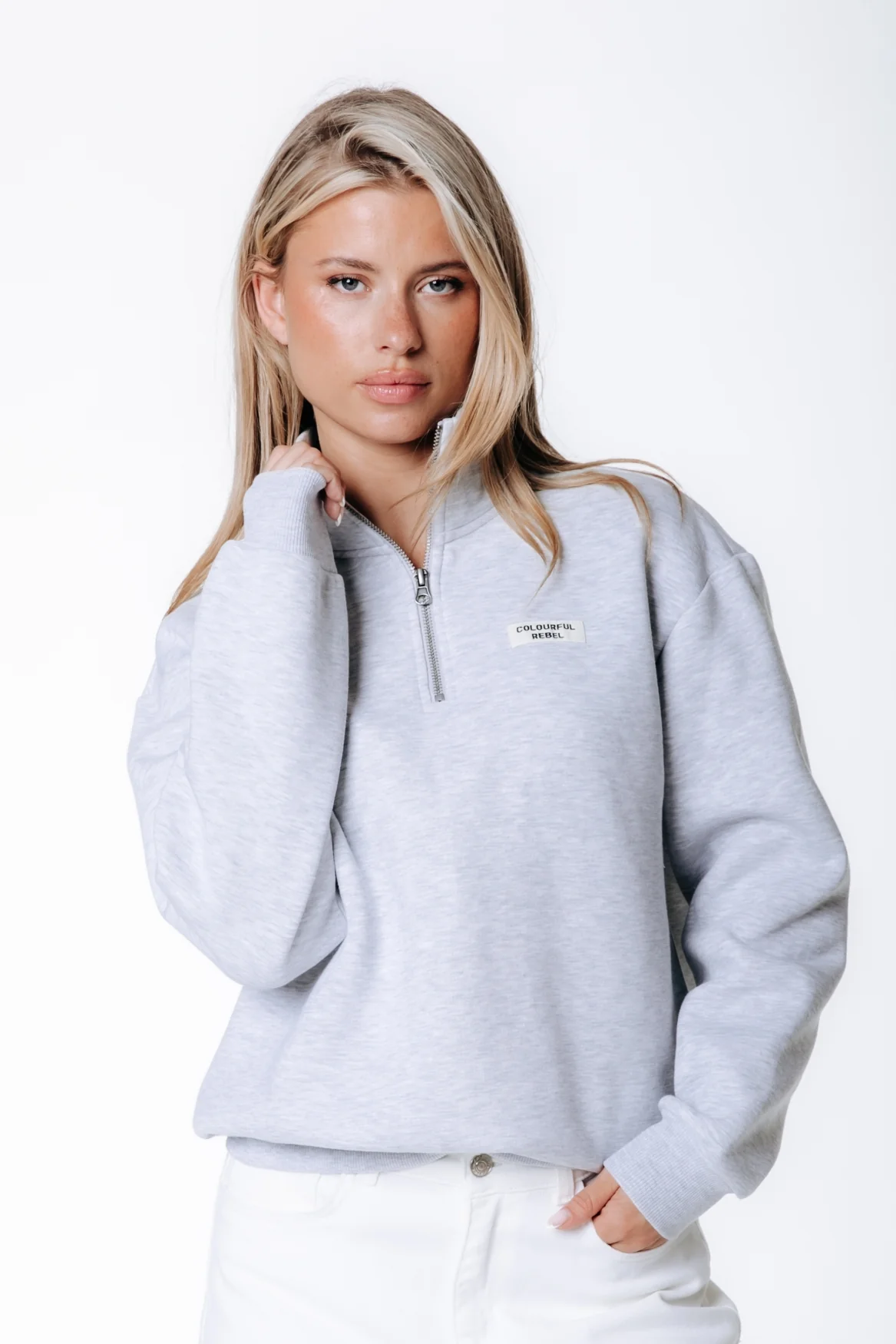Label Zip Sweat | Light grey melange