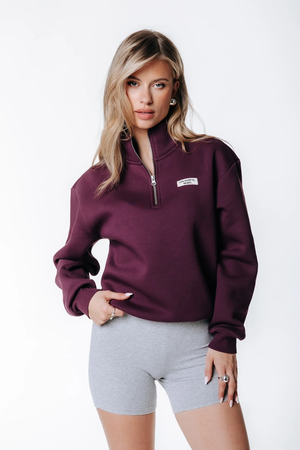 Label Zip Sweat | Merlot Red