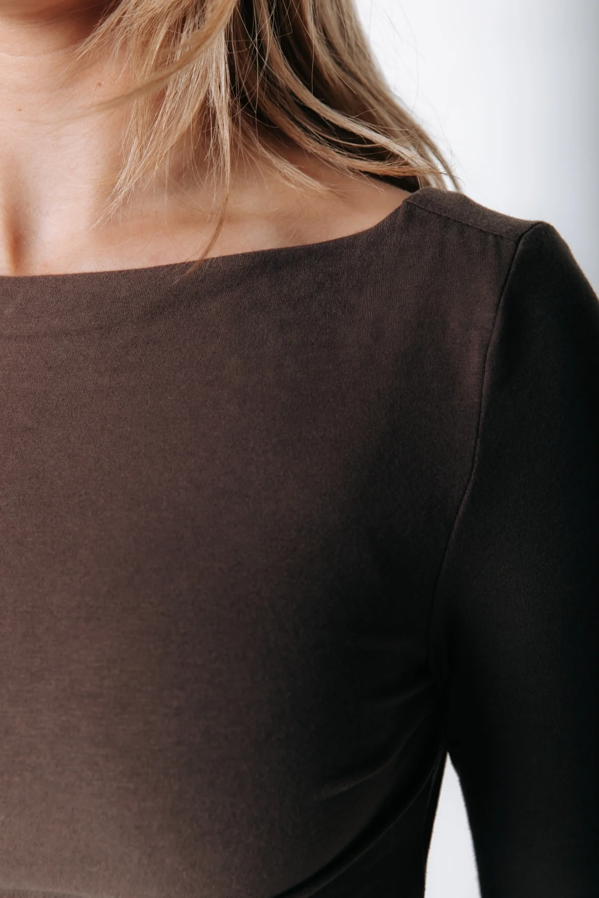 Fitted Boatneck Top | Brown - Image 3