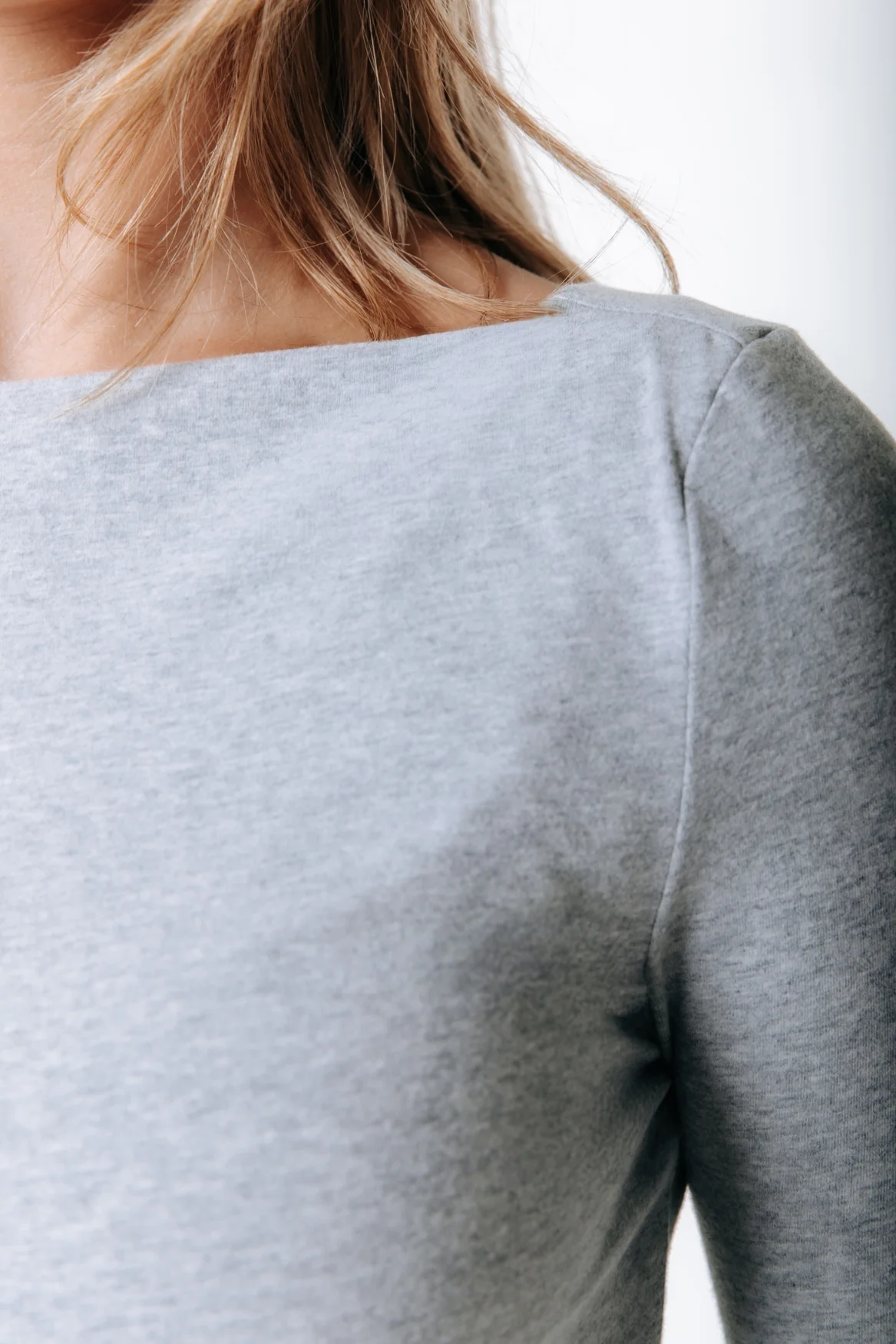 Fitted Boatneck Top | Medium grey melange - Image 4