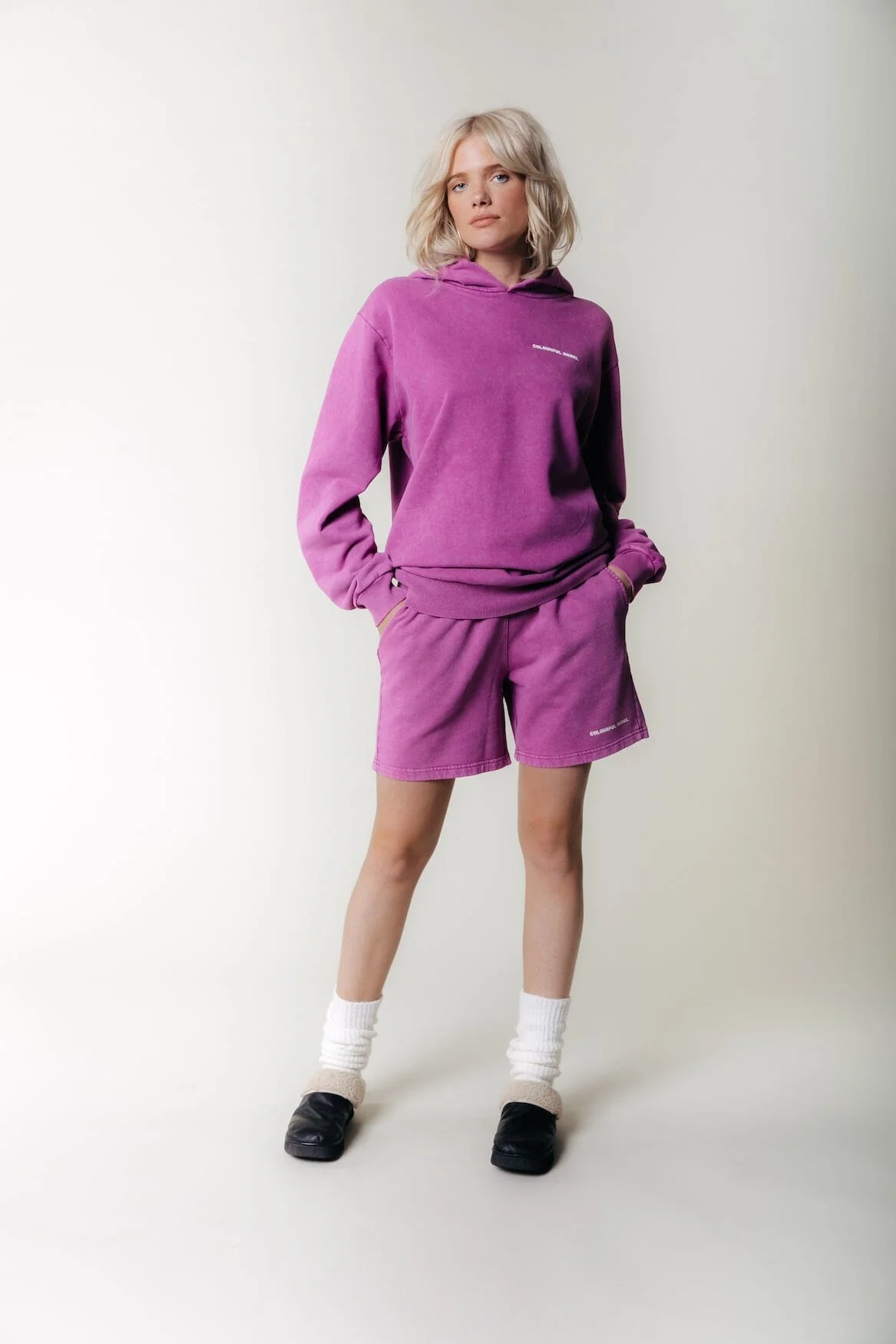Colourful Rebel Washed Hoodie | Fuchsia